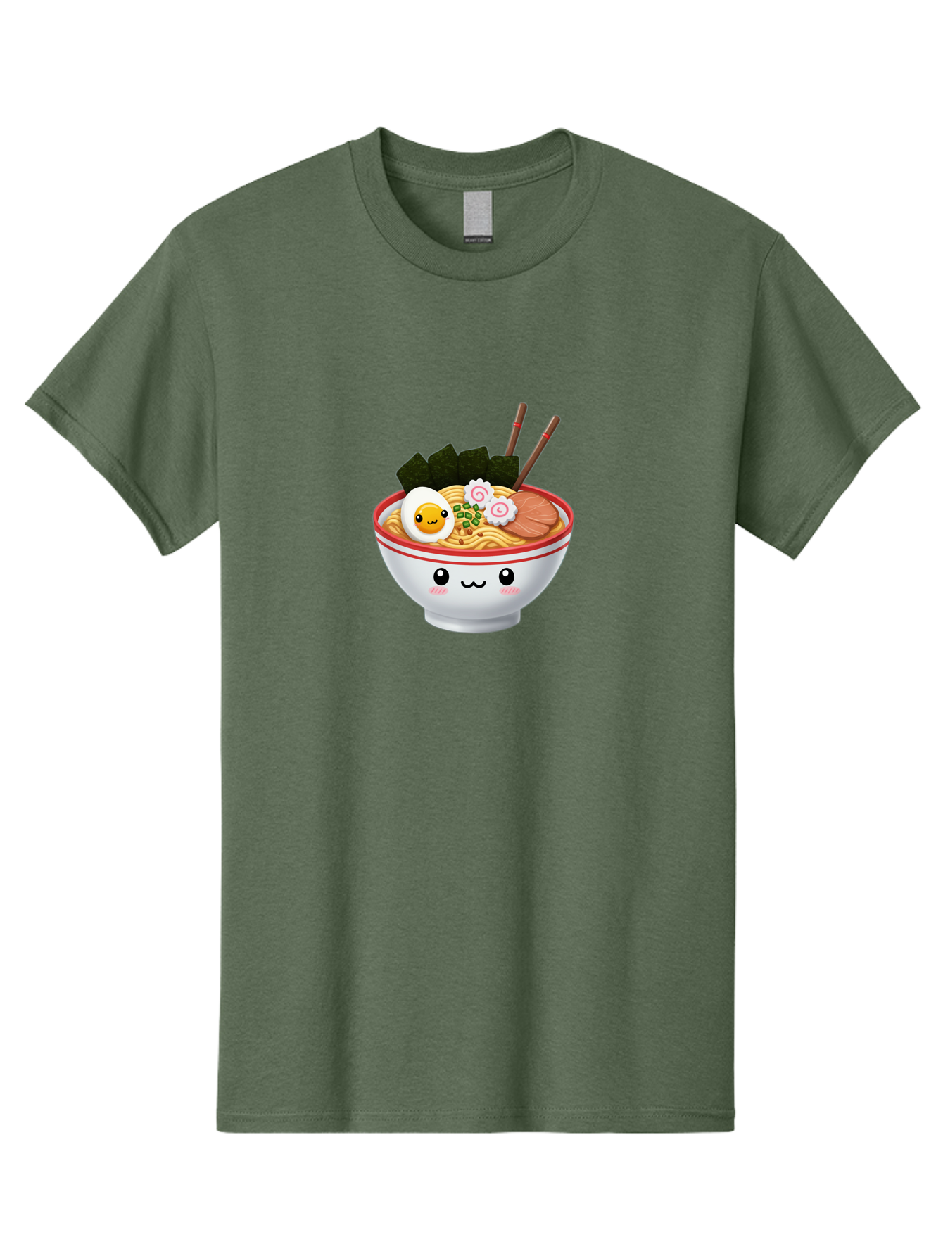 Ramen-Bowl-7 Men'S Graphic Tee, 100% Cotton, Comfortable Casual Summer Wear, Machine Washable, Ramen Noodles, Steaming Bowl, Egg, Seaweed, Narutomaki, Chopsticks, Happy Face, Cartoon Style, Japanese Cuisine, Kawaii Food, Noodle Soup, Bab297