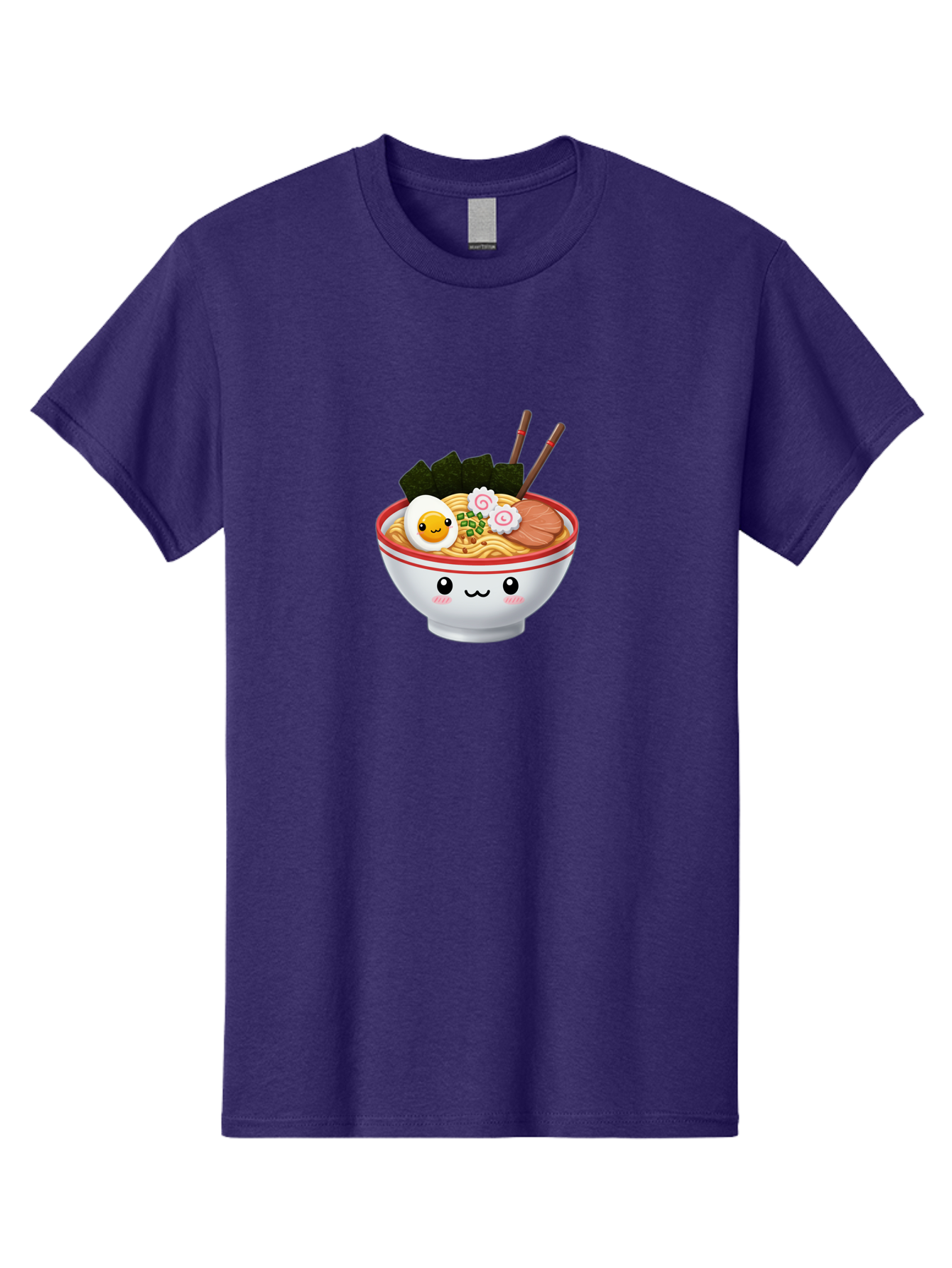 Ramen-Bowl-7 Men'S Graphic Tee, 100% Cotton, Comfortable Casual Summer Wear, Machine Washable, Ramen Noodles, Steaming Bowl, Egg, Seaweed, Narutomaki, Chopsticks, Happy Face, Cartoon Style, Japanese Cuisine, Kawaii Food, Noodle Soup, Bab297