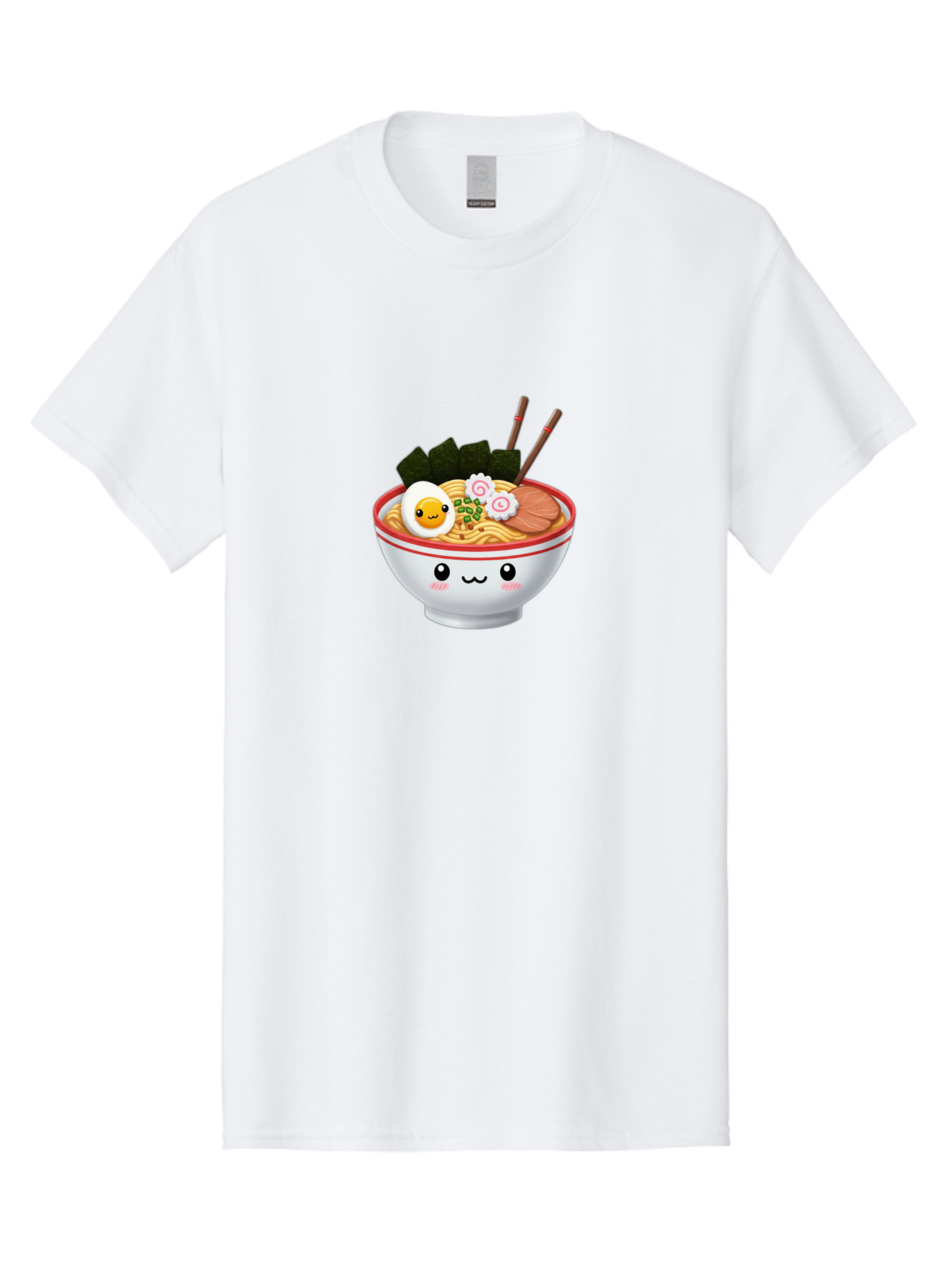 Ramen-Bowl-7 Men'S Graphic Tee, 100% Cotton, Comfortable Casual Summer Wear, Machine Washable, Ramen Noodles, Steaming Bowl, Egg, Seaweed, Narutomaki, Chopsticks, Happy Face, Cartoon Style, Japanese Cuisine, Kawaii Food, Noodle Soup, Bab297