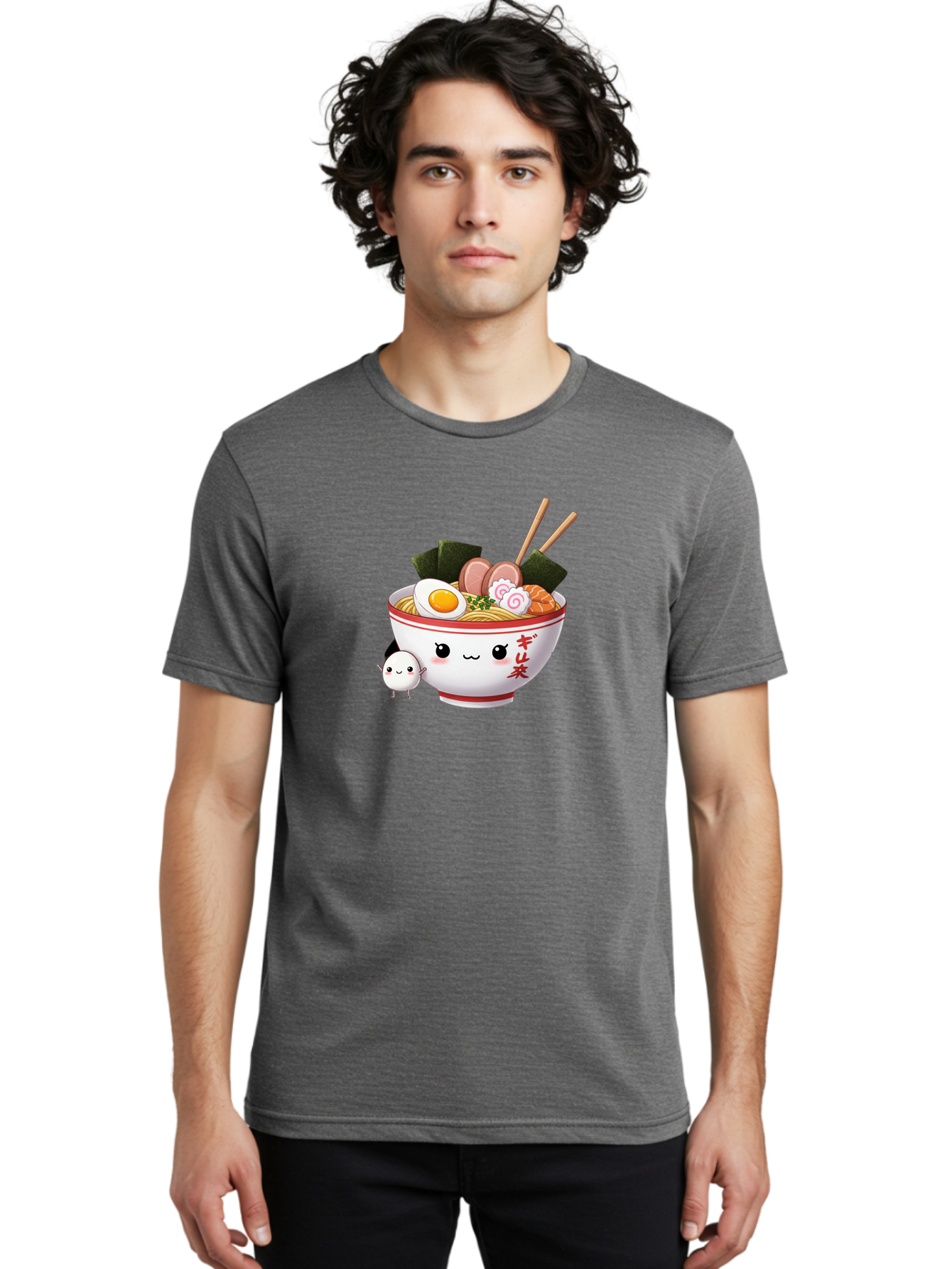 Ramen-Bowl-8 Men'S Graphic Tee, 100% Cotton, Comfortable Casual Summer Wear, Machine Washable, Kawaii Ramen, Steaming Hot Noodles, Boiled Egg, Sliced Pork, Seaweed, Japanese Cuisine, Cartoon Food, Ramen Character, Adorable Illustration, Bab298
