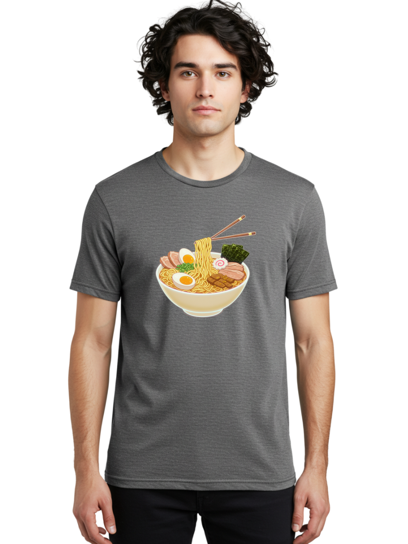 Ramen-Noodle-1 Men'S Graphic Tee, 100% Cotton, Comfortable Casual Summer Wear, Machine Washable, Delicious Ramen, Steaming Hot Noodles, Savory Pork Slices, Boiled Egg, Seaweed, Chopsticks, Japanese Cuisine, Noodle Soup, Comfort Food, Bab302