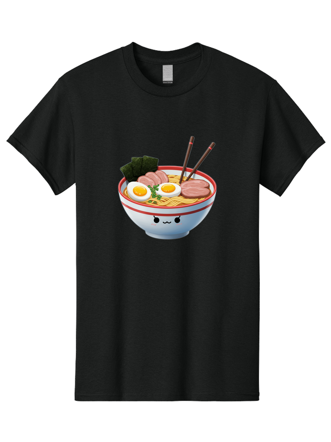 Ramen-Noodle-Bowl-1 Men'S Graphic Tee, 100% Cotton, Comfortable Casual Summer Wear, Machine Washable, Steaming Hot Ramen, Japanese Cuisine, Egg And Meat Toppings, Boiled Egg, Sliced Pork, Seaweed, Chopsticks, Kawaii Culture, Noodle Soup, Bab303