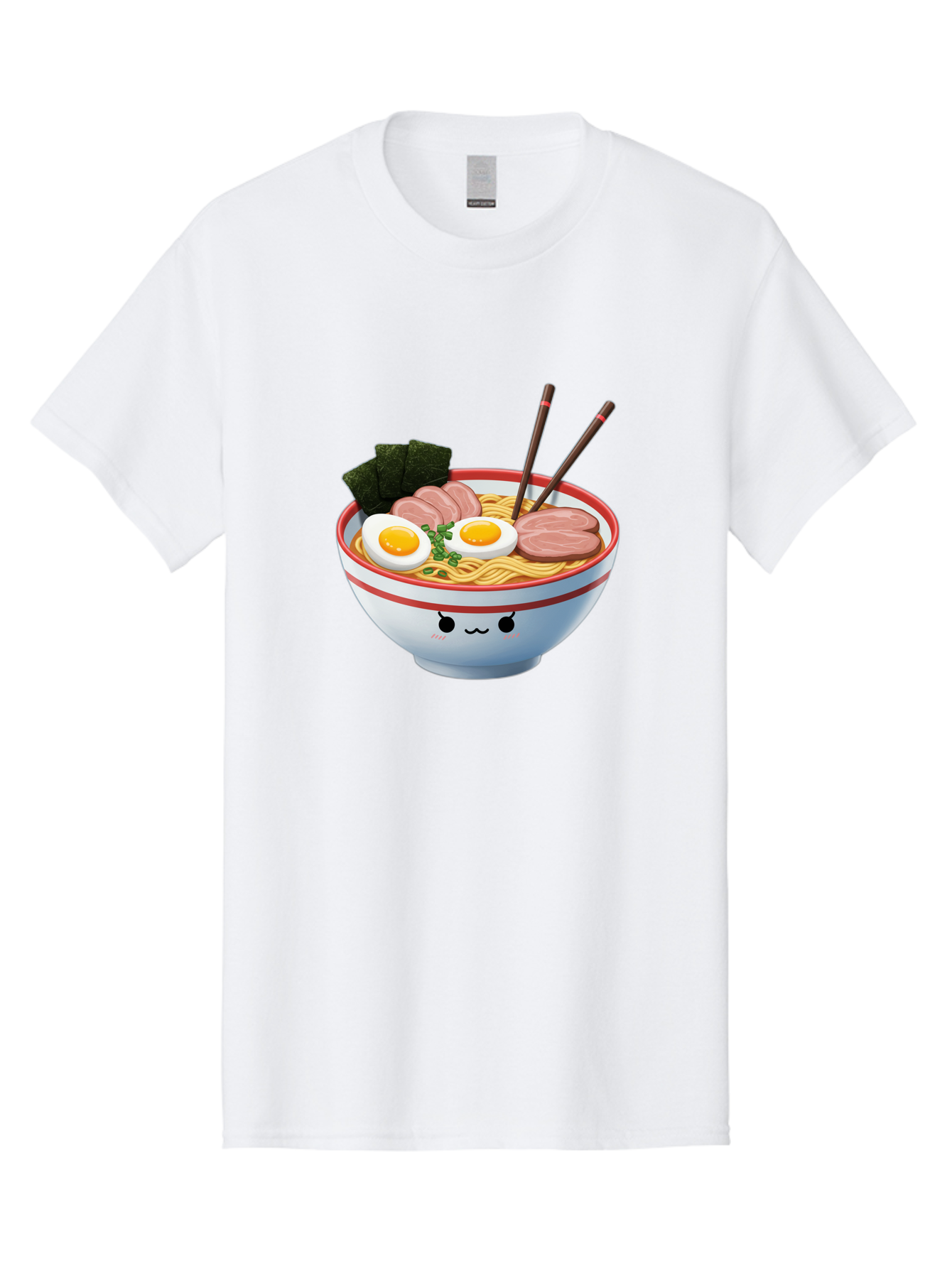 Ramen-Noodle-Bowl-1 Men'S Graphic Tee, 100% Cotton, Comfortable Casual Summer Wear, Machine Washable, Steaming Hot Ramen, Japanese Cuisine, Egg And Meat Toppings, Boiled Egg, Sliced Pork, Seaweed, Chopsticks, Kawaii Culture, Noodle Soup, Bab303