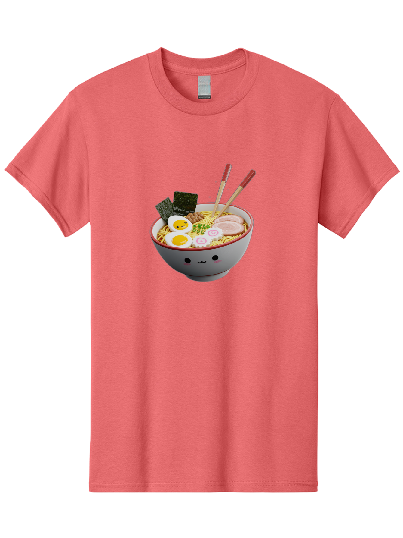 Ramen-Noodle-Bowl-2 Men'S Graphic Tee, 100% Cotton, Comfortable Casual Summer Wear, Machine Washable, Delicious Ramen, Steaming Hot Noodles, Boiled Egg, Sliced Pork, Seaweed, Chopsticks, Cartoon Bowl, Kawaii Food, Japanese Cuisine, Bab304