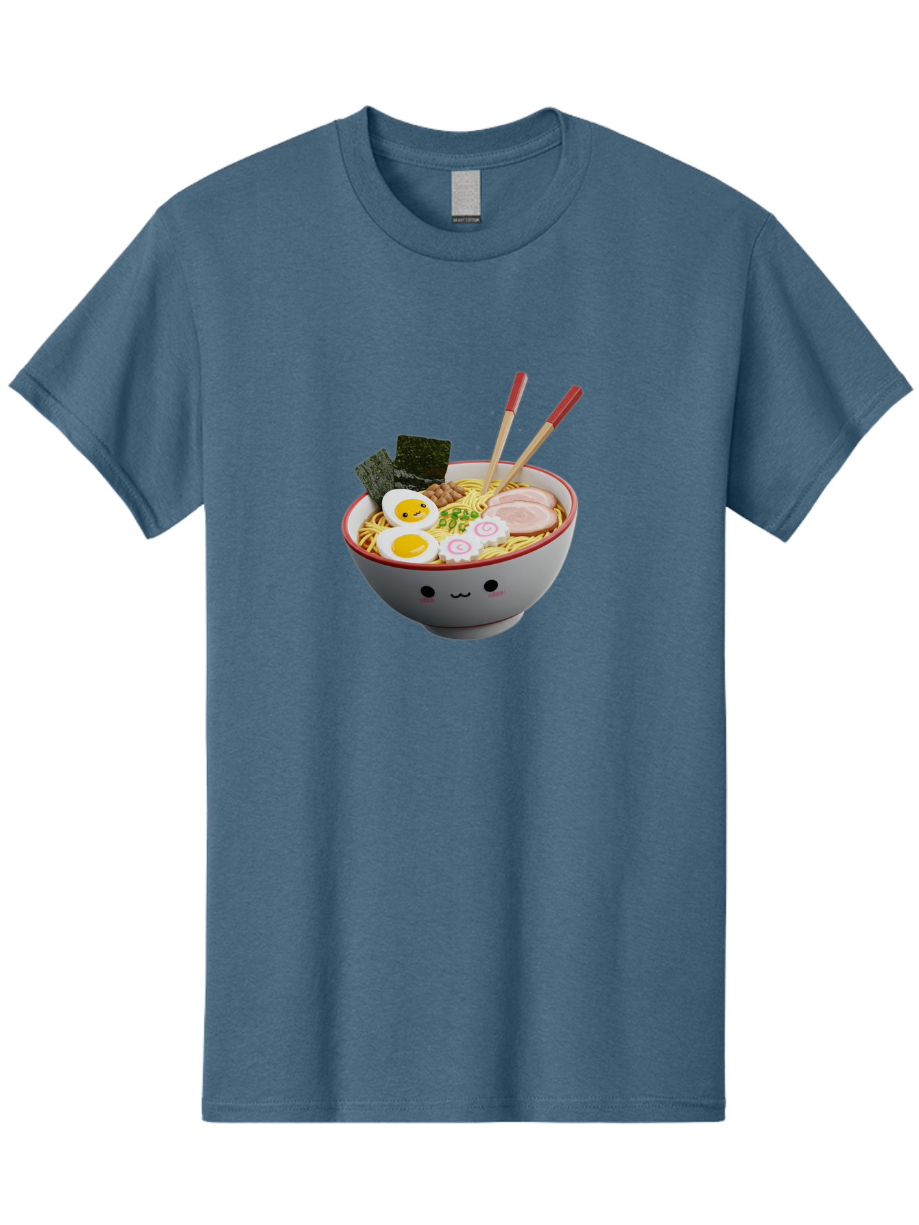 Ramen-Noodle-Bowl-2 Men'S Graphic Tee, 100% Cotton, Comfortable Casual Summer Wear, Machine Washable, Delicious Ramen, Steaming Hot Noodles, Boiled Egg, Sliced Pork, Seaweed, Chopsticks, Cartoon Bowl, Kawaii Food, Japanese Cuisine, Bab304