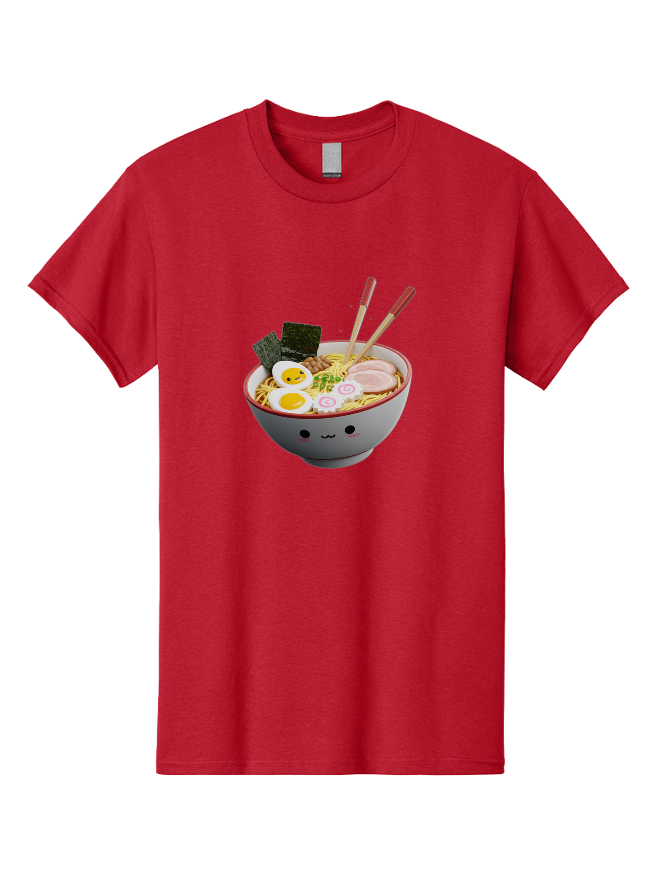 Ramen-Noodle-Bowl-2 Men'S Graphic Tee, 100% Cotton, Comfortable Casual Summer Wear, Machine Washable, Delicious Ramen, Steaming Hot Noodles, Boiled Egg, Sliced Pork, Seaweed, Chopsticks, Cartoon Bowl, Kawaii Food, Japanese Cuisine, Bab304