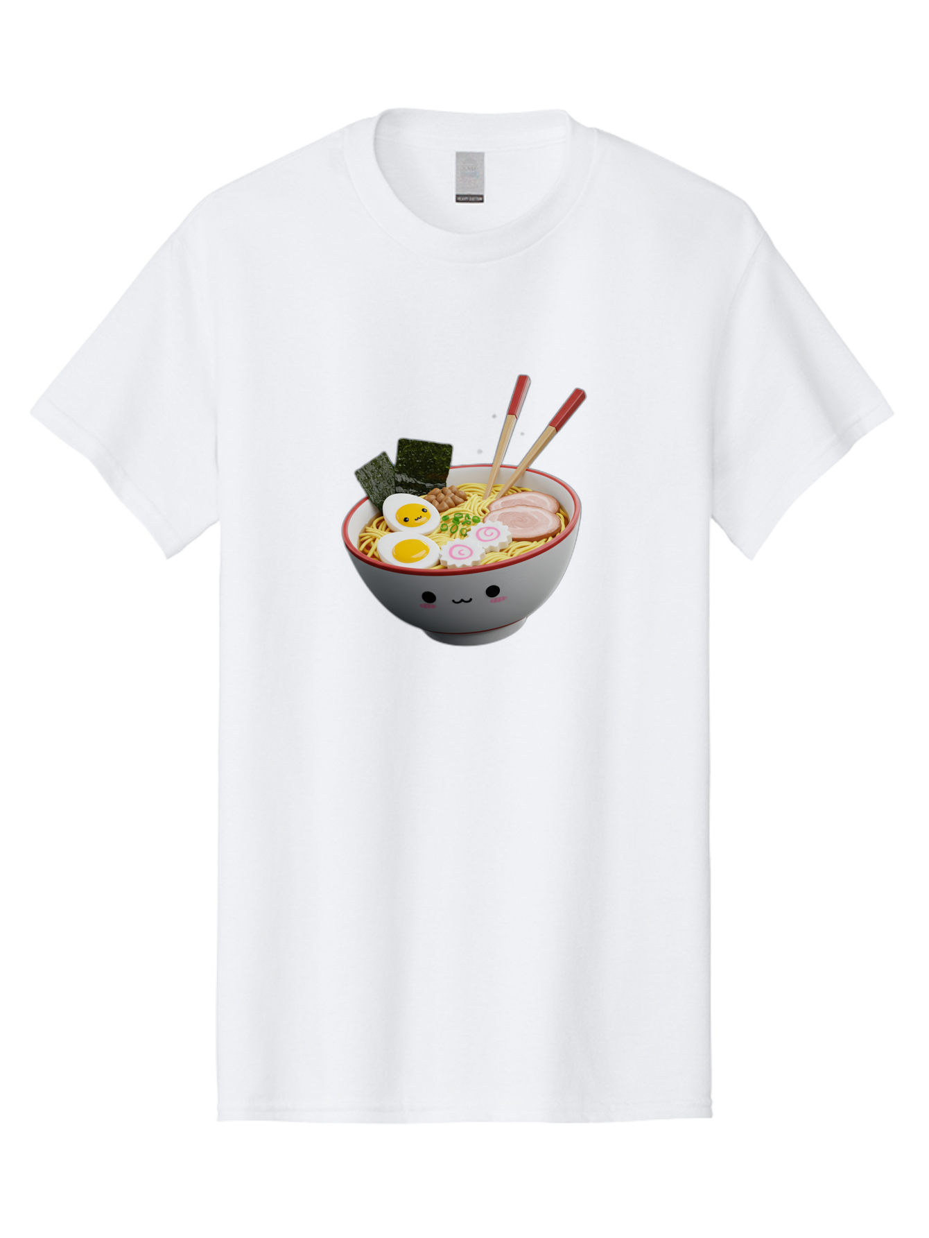 Ramen-Noodle-Bowl-2 Men'S Graphic Tee, 100% Cotton, Comfortable Casual Summer Wear, Machine Washable, Delicious Ramen, Steaming Hot Noodles, Boiled Egg, Sliced Pork, Seaweed, Chopsticks, Cartoon Bowl, Kawaii Food, Japanese Cuisine, Bab304