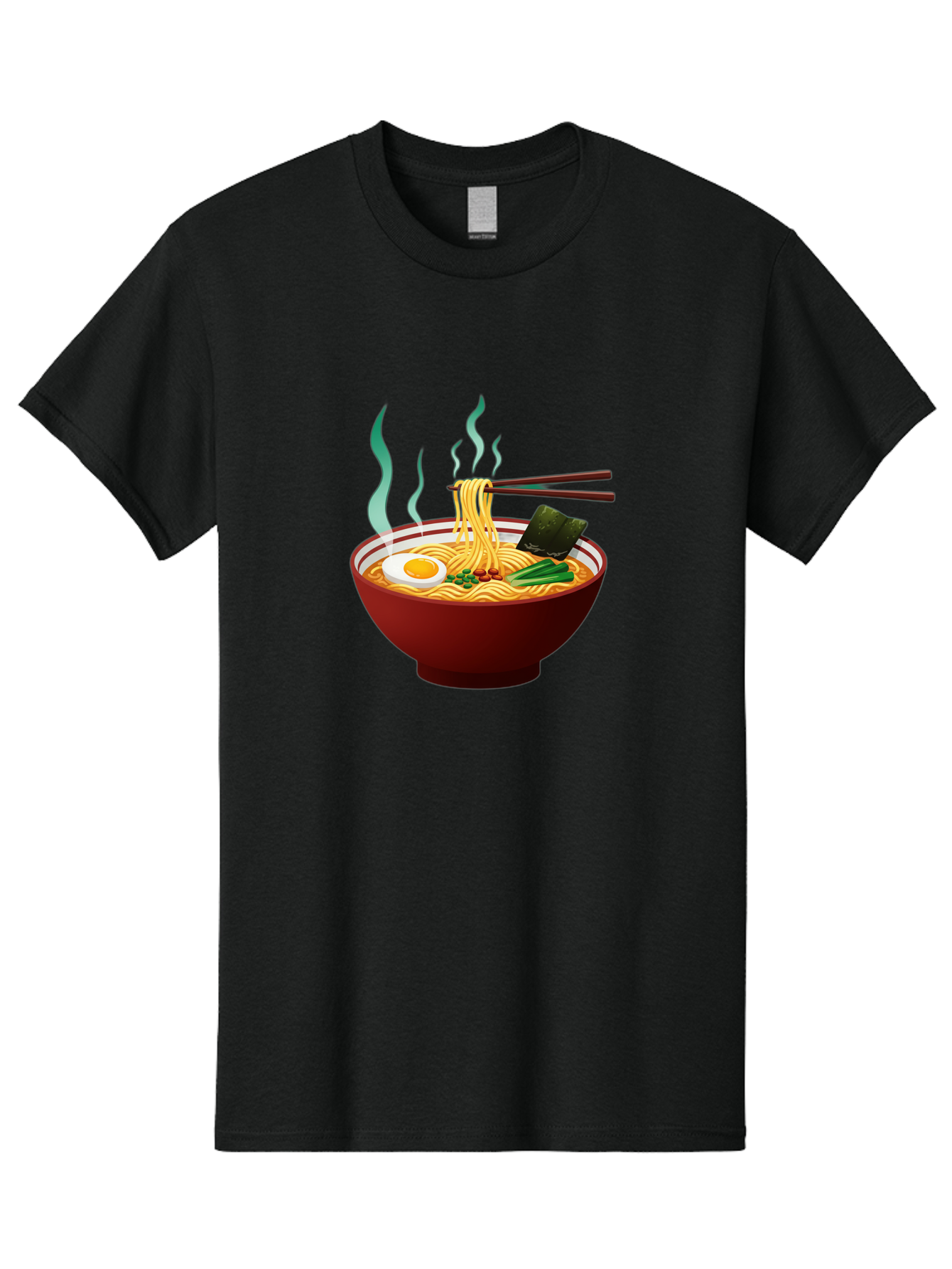 Ramen-Noodle-Bowl-3 Men'S Graphic Tee, 100% Cotton, Comfortable Casual Summer Wear, Machine Washable, Steaming Hot Ramen, Yellow Noodles, Boiled Egg, Seaweed, Green Onions, Chopsticks, Asian Cuisine, Japanese Food, Noodle Soup, Savory Dish Bab305