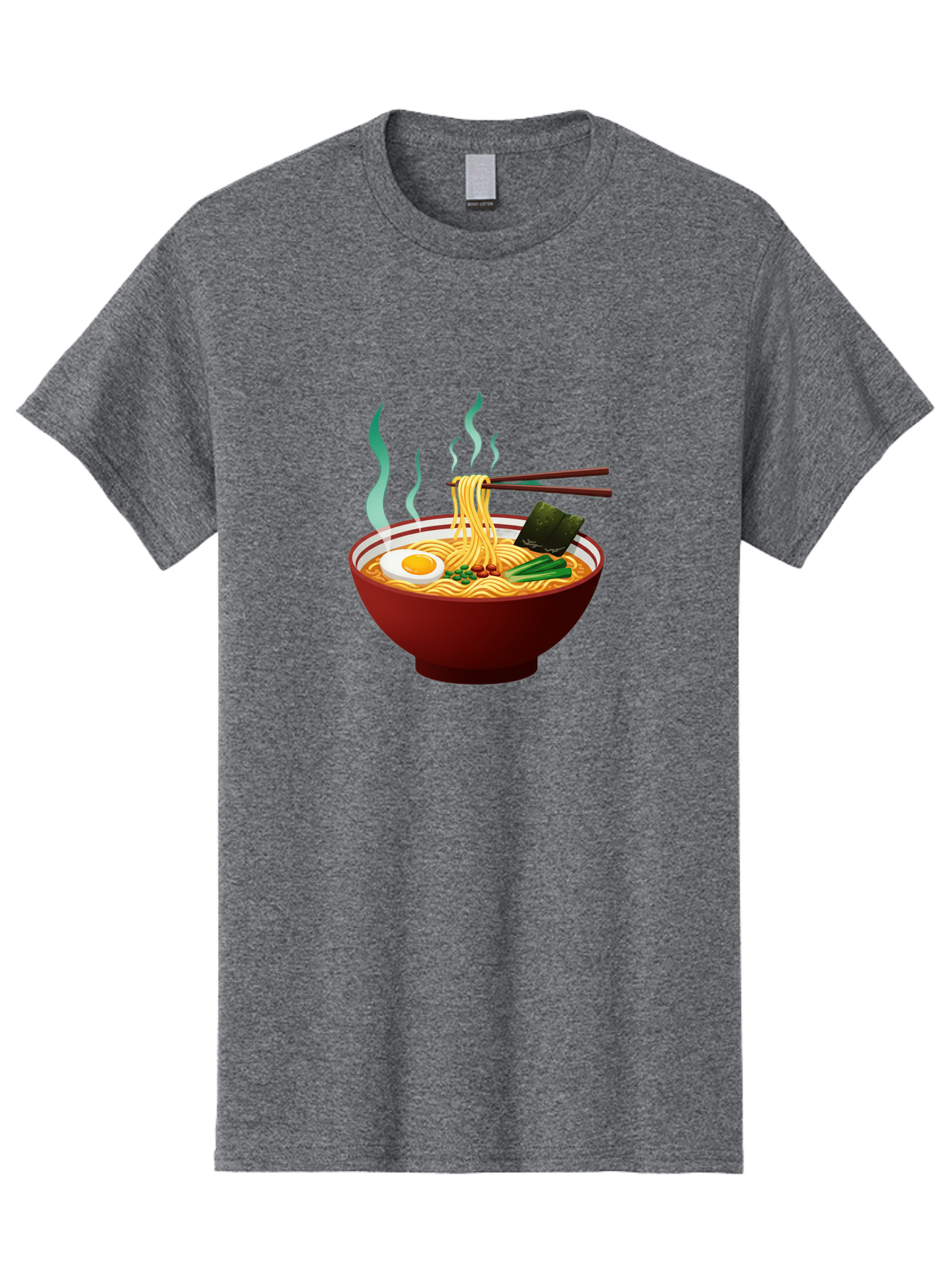Ramen-Noodle-Bowl-3 Men'S Graphic Tee, 100% Cotton, Comfortable Casual Summer Wear, Machine Washable, Steaming Hot Ramen, Yellow Noodles, Boiled Egg, Seaweed, Green Onions, Chopsticks, Asian Cuisine, Japanese Food, Noodle Soup, Savory Dish Bab305