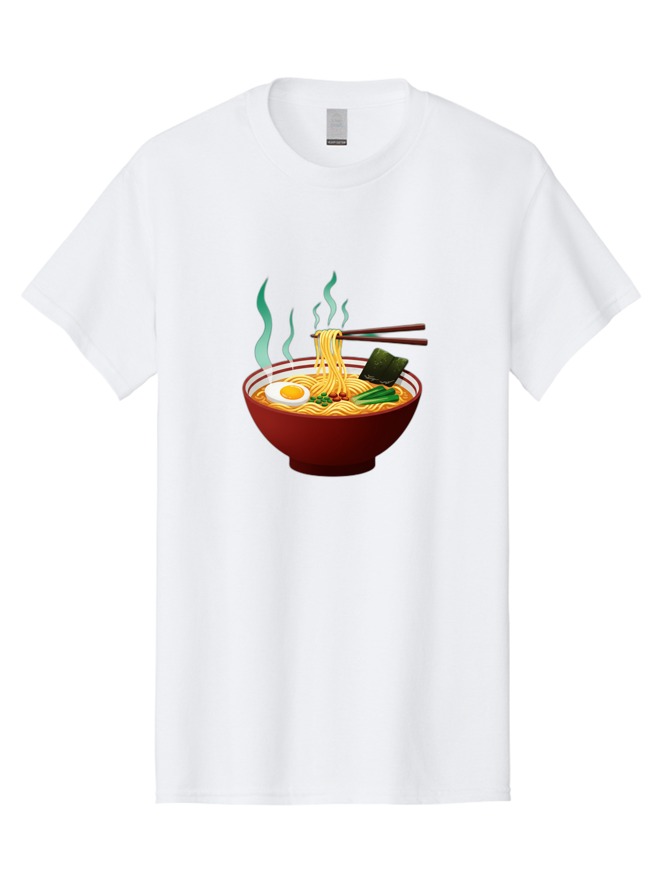 Ramen-Noodle-Bowl-3 Men'S Graphic Tee, 100% Cotton, Comfortable Casual Summer Wear, Machine Washable, Steaming Hot Ramen, Yellow Noodles, Boiled Egg, Seaweed, Green Onions, Chopsticks, Asian Cuisine, Japanese Food, Noodle Soup, Savory Dish Bab305