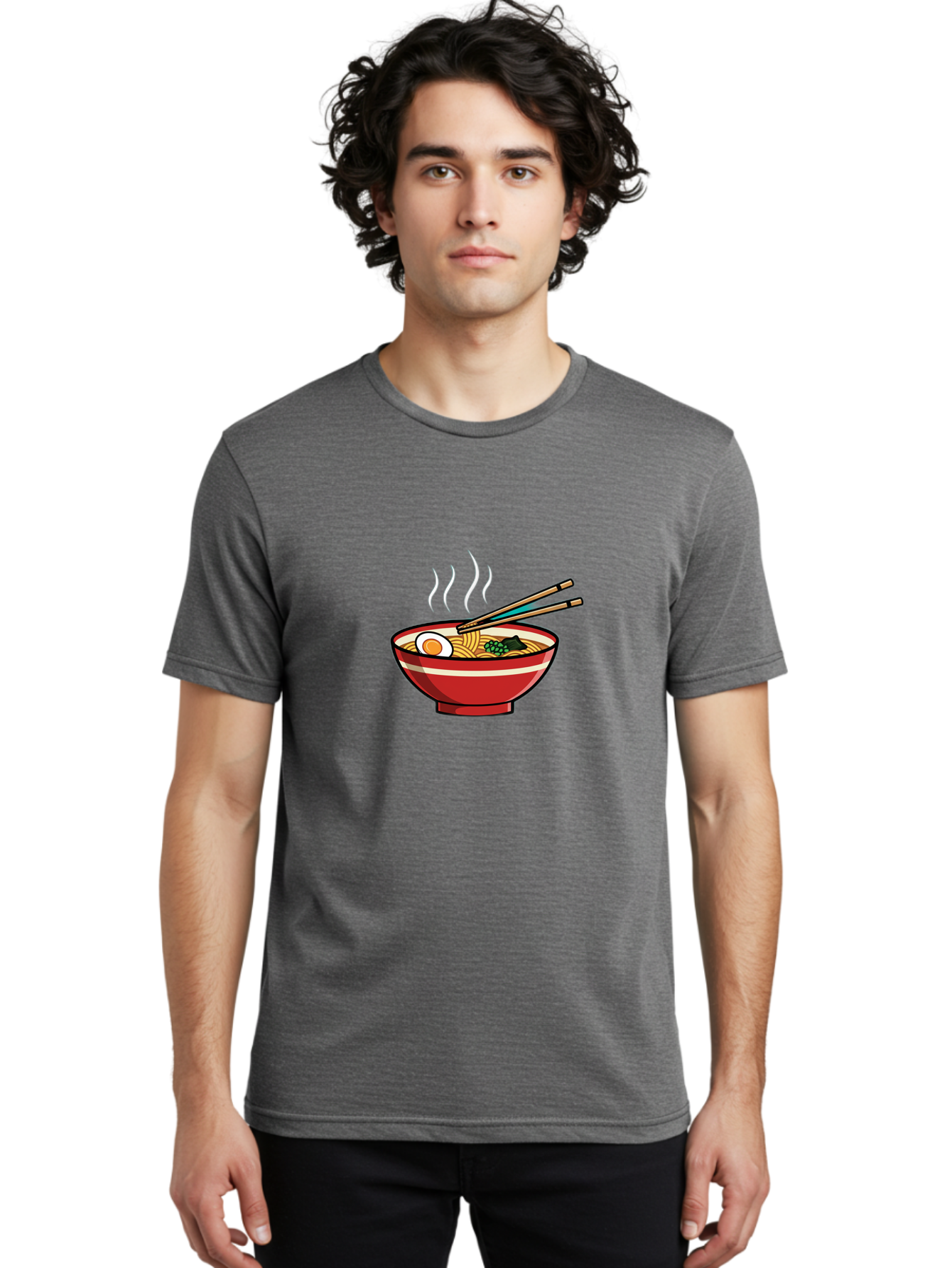 Ramen-Noodle-Bowl-4 Men'S Graphic Tee, 100% Cotton, Comfortable Casual Summer Wear, Machine Washable, Steaming Hot Ramen, Japanese Noodle Soup, Delicious Meal, Bowl Of Noodles, Chopsticks, Boiled Egg, Green Onions, Savory Dish, Asian Cuisine, Bab306