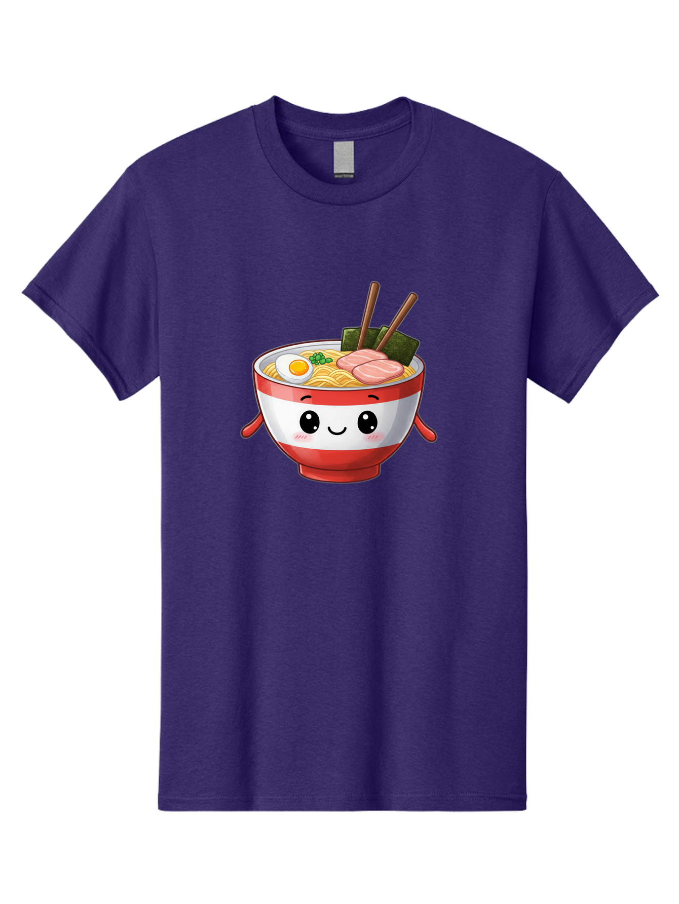 Ramen-Noodle-Bowl Men'S Graphic Tee, 100% Cotton, Comfortable Casual Summer Wear, Machine Washable, Cartoon Ramen Bowl, Japanese Food, Noodle Soup, Egg, Pork Slices, Seaweed, Chopsticks, Kawaii Character, Cute Design, Anime Style Bab307