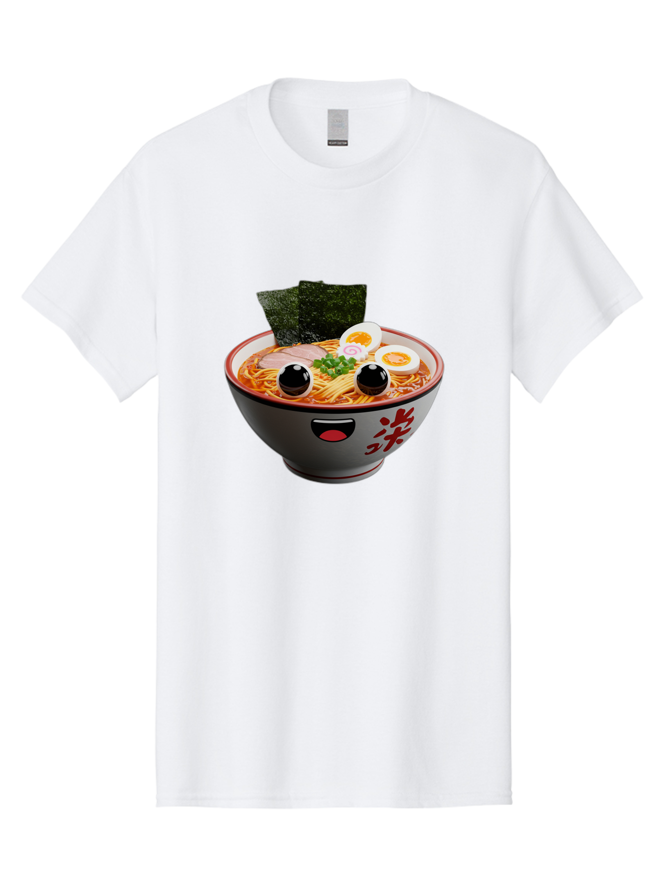 Ramen-Noodle Men'S Graphic Tee, 100% Cotton, Comfortable Casual Summer Wear, Machine Washable, Steaming Bowl Of Ramen, Japanese Cuisine, Noodle Soup, Sliced Pork, Boiled Egg, Green Onions, Seaweed, Cartoonish Illustration, Kawaii Food, Bab308