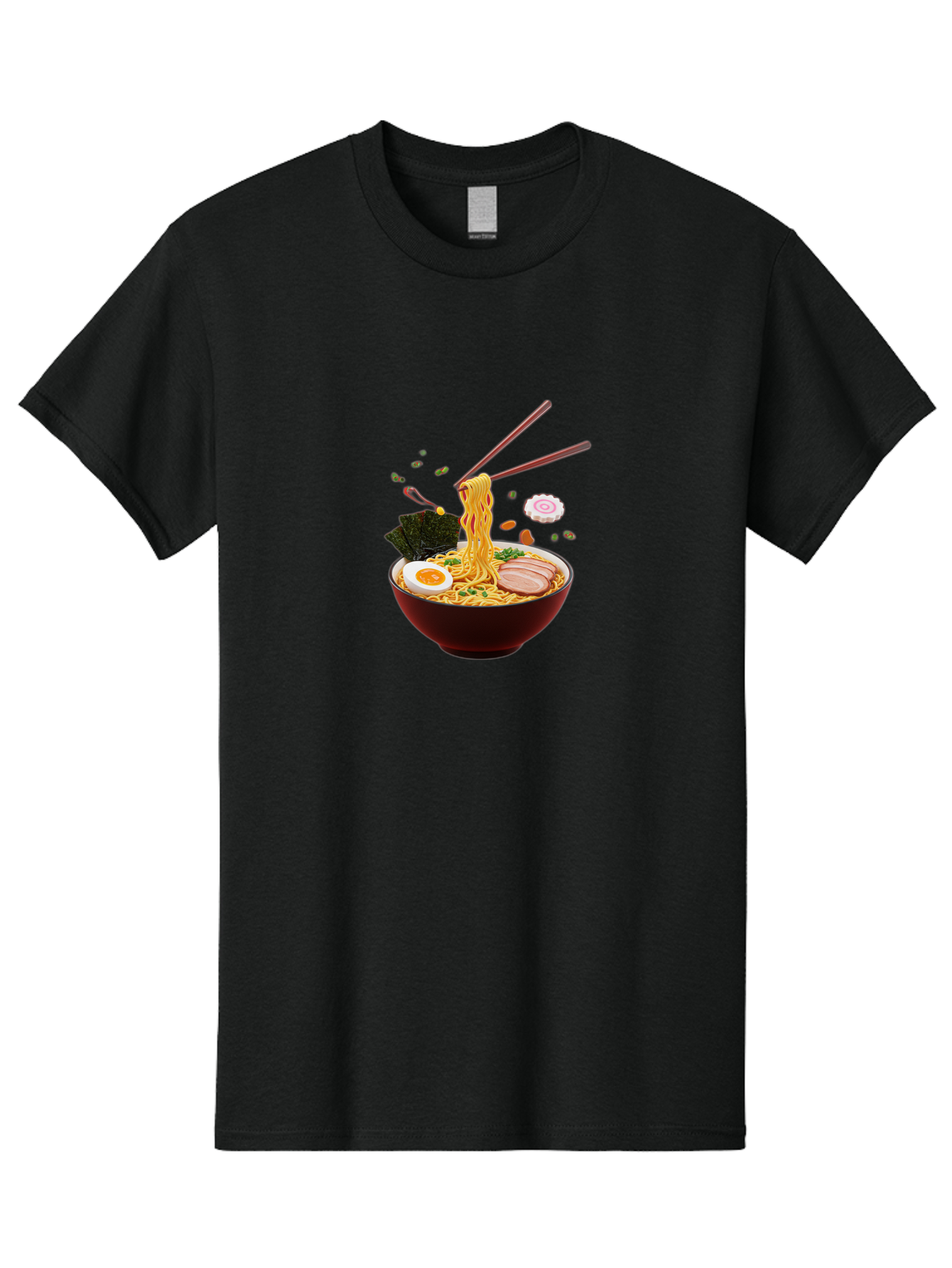 Ramen-Noodles-1 Men'S Graphic Tee, 100% Cotton, Comfortable Casual Summer Wear, Machine Washable, Bowl Of Ramen, Noodles, Sliced Egg, Seaweed, Pork Slices, Green Onions, Sesame Seeds, Chopsticks, Japanese Cuisine, Comfort Food, Savory Dish, Bab309