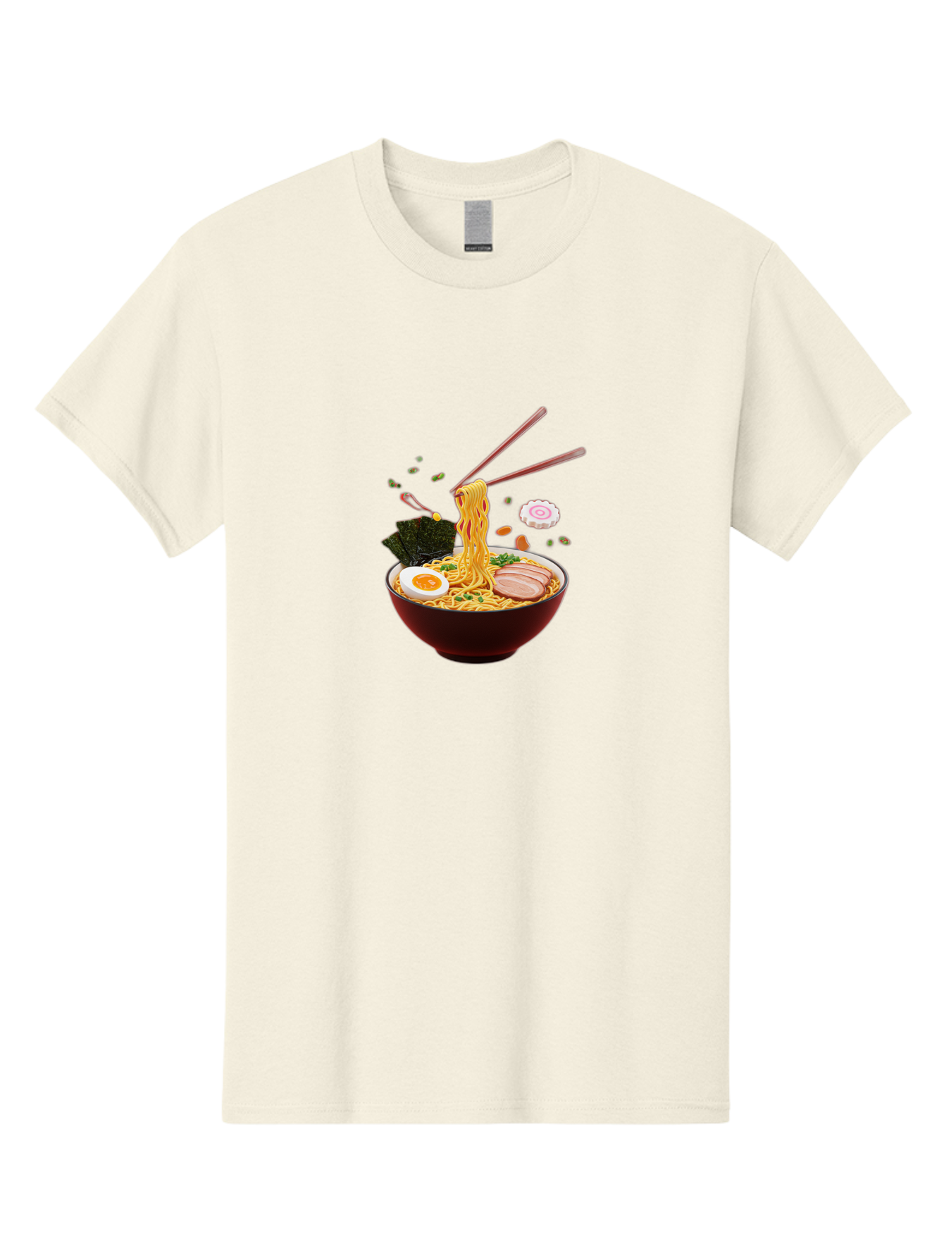 Ramen-Noodles-1 Men'S Graphic Tee, 100% Cotton, Comfortable Casual Summer Wear, Machine Washable, Bowl Of Ramen, Noodles, Sliced Egg, Seaweed, Pork Slices, Green Onions, Sesame Seeds, Chopsticks, Japanese Cuisine, Comfort Food, Savory Dish, Bab309