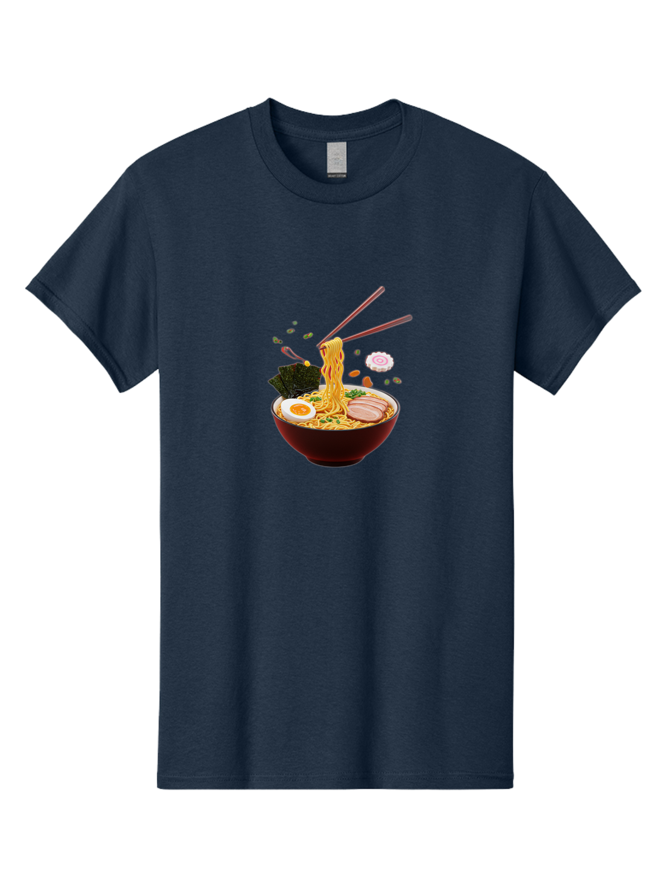 Ramen-Noodles-1 Men'S Graphic Tee, 100% Cotton, Comfortable Casual Summer Wear, Machine Washable, Bowl Of Ramen, Noodles, Sliced Egg, Seaweed, Pork Slices, Green Onions, Sesame Seeds, Chopsticks, Japanese Cuisine, Comfort Food, Savory Dish, Bab309
