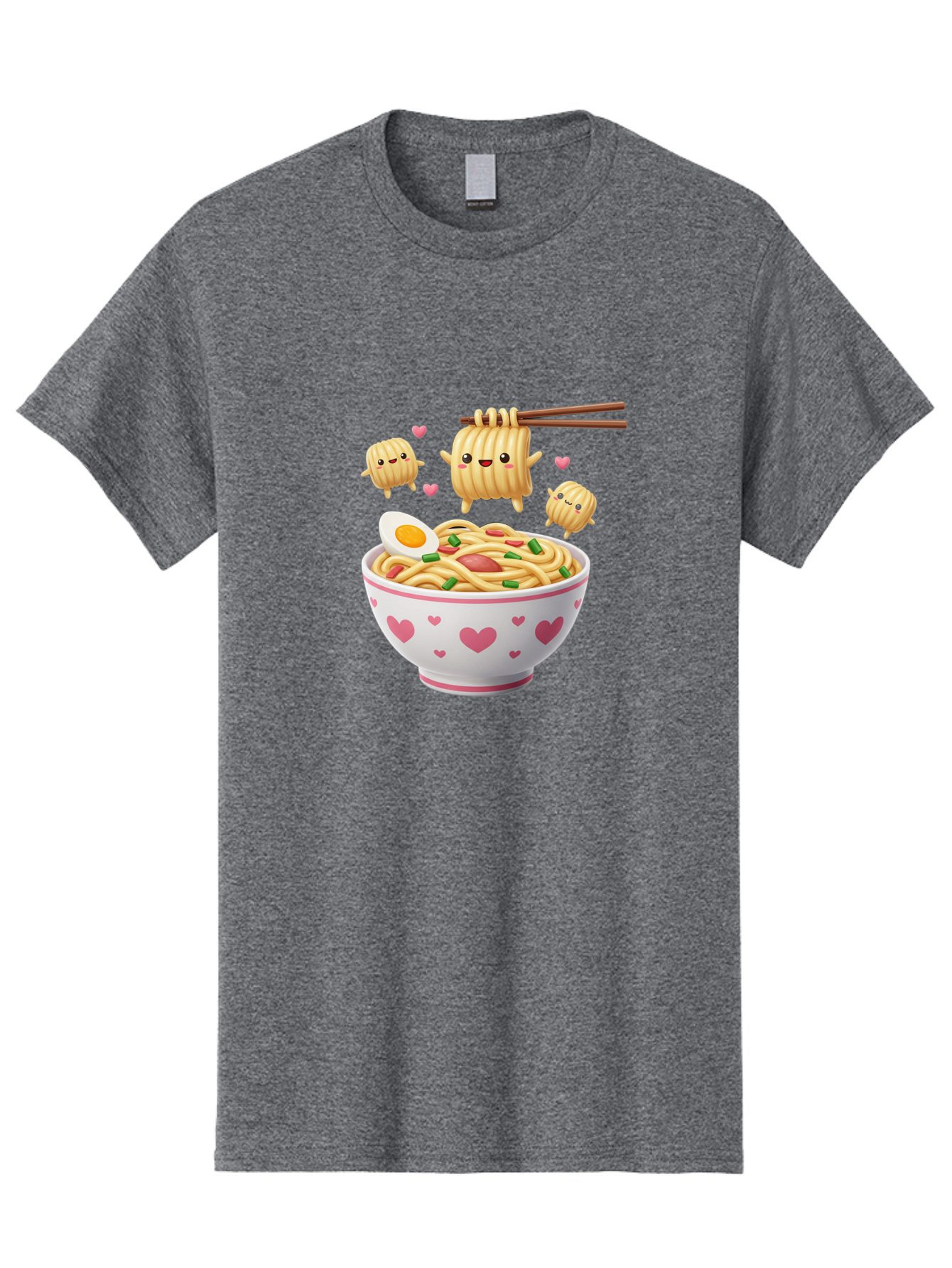 Ramen-Noodles-5 Men'S Graphic Tee, 100% Cotton, Comfortable Casual Summer Wear, Machine Washable, Cartoon Noodles, Happy Faces, Heart Designs, Bowl Of Noodles, Ramen, Egg, Chopsticks, Animated Characters, Kawaii, Digital Art, Cartoon Food, Bab313