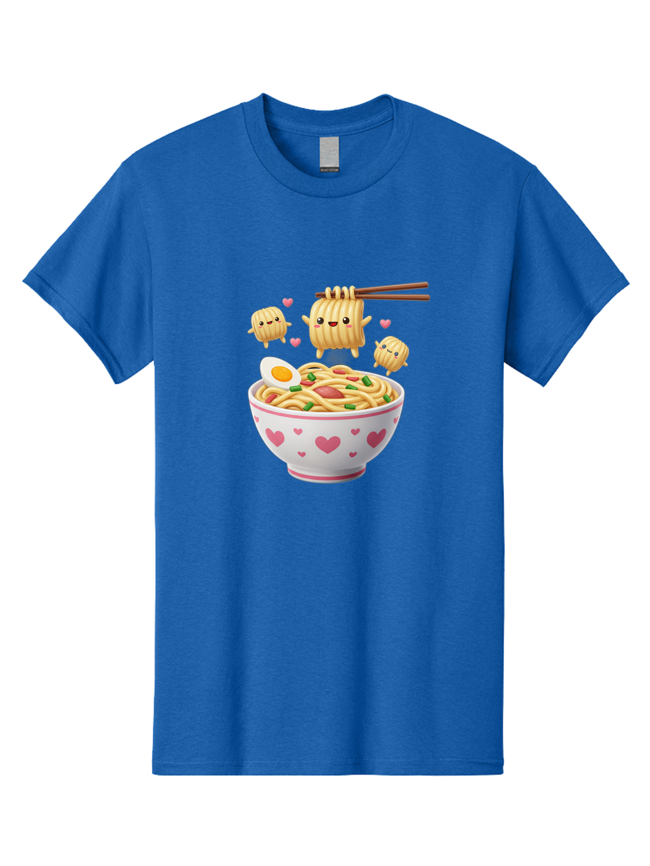 Ramen-Noodles-5 Men'S Graphic Tee, 100% Cotton, Comfortable Casual Summer Wear, Machine Washable, Cartoon Noodles, Happy Faces, Heart Designs, Bowl Of Noodles, Ramen, Egg, Chopsticks, Animated Characters, Kawaii, Digital Art, Cartoon Food, Bab313