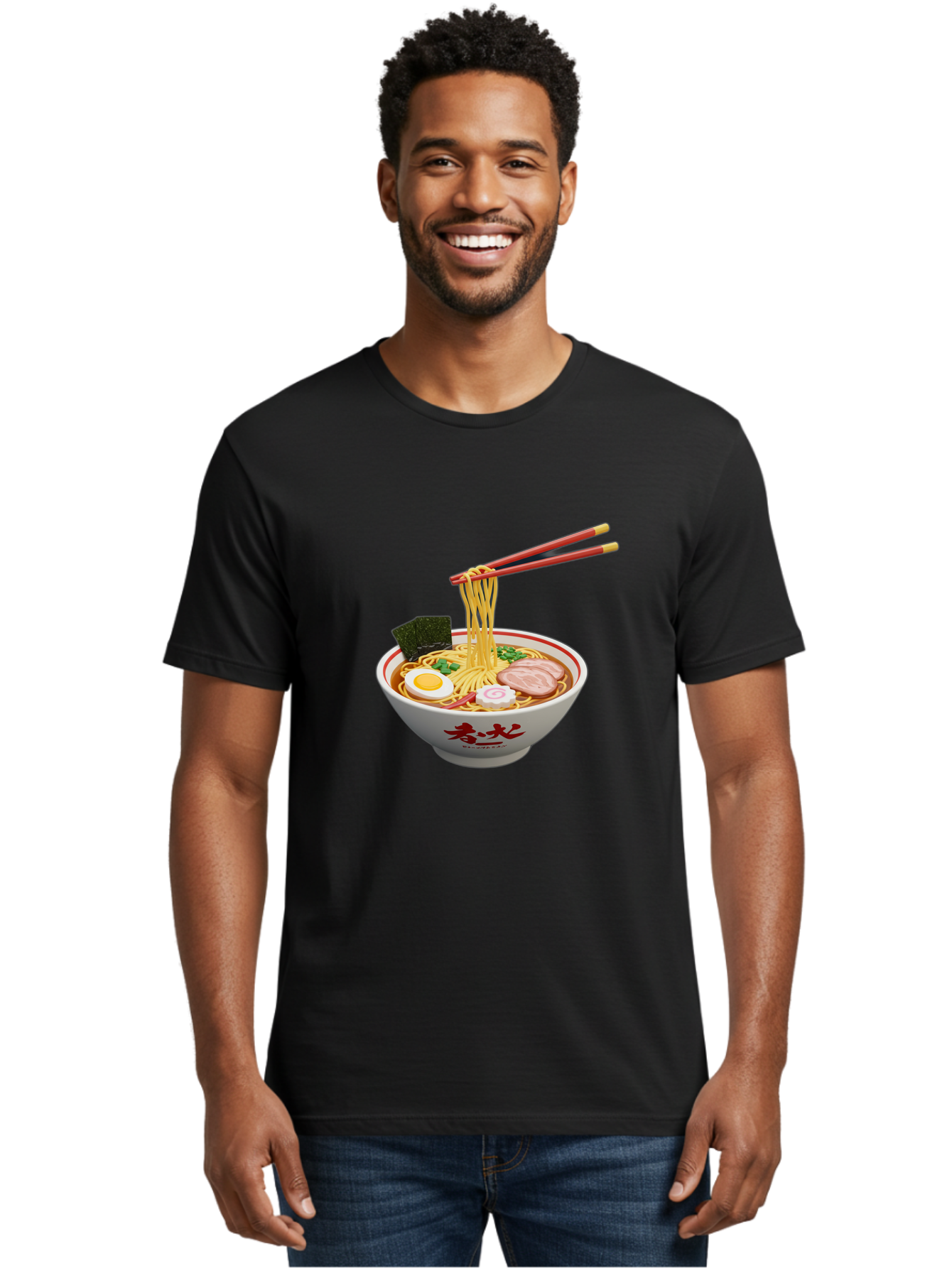 Ramen-Noodles-6 Men'S Graphic Tee, 100% Cotton, Comfortable Casual Summer Wear, Machine Washable, Steaming Bowl Of Ramen, Japanese Noodle Soup, Boiled Egg, Sliced Pork, Seaweed, Green Onions, Chopsticks, Asian Cuisine, Savory Broth, Bab314