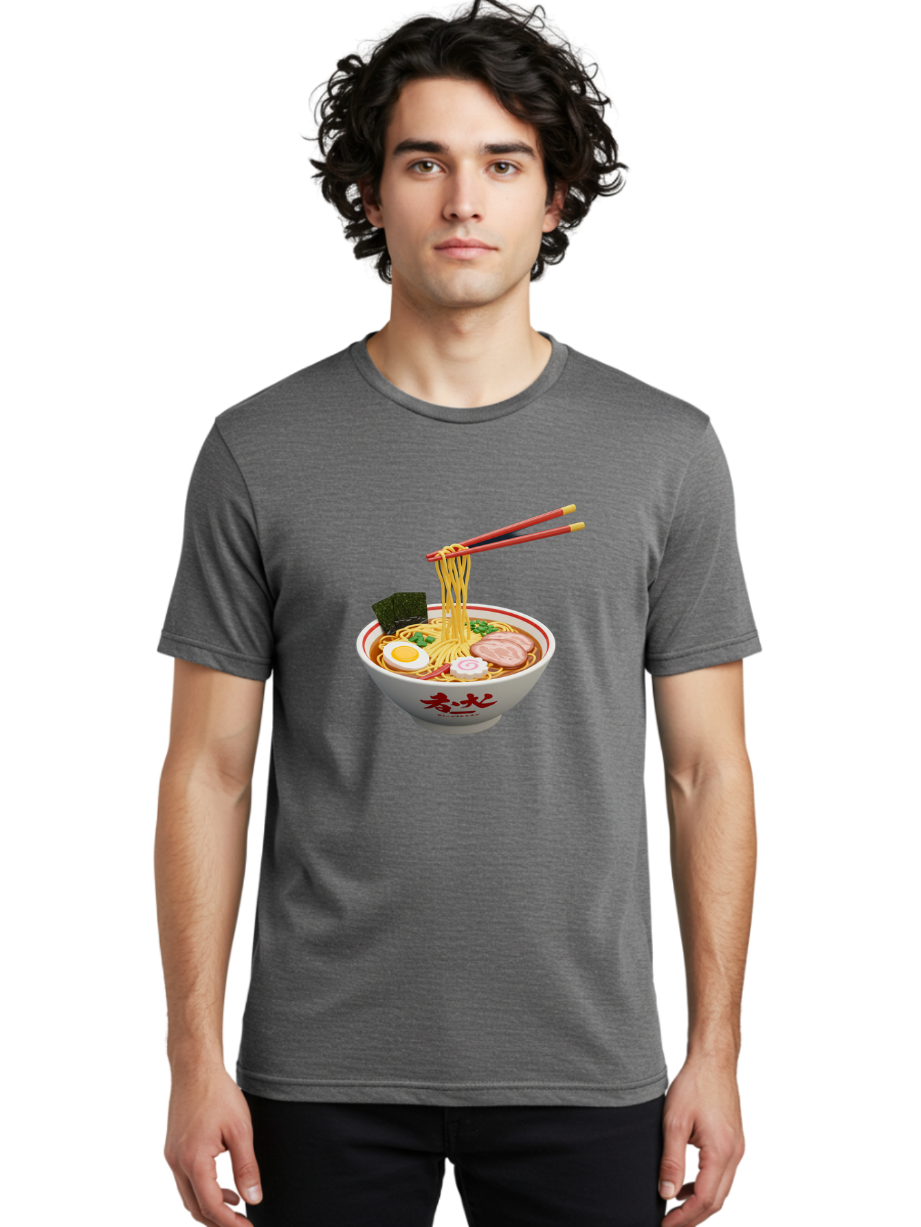 Ramen-Noodles-6 Men'S Graphic Tee, 100% Cotton, Comfortable Casual Summer Wear, Machine Washable, Steaming Bowl Of Ramen, Japanese Noodle Soup, Boiled Egg, Sliced Pork, Seaweed, Green Onions, Chopsticks, Asian Cuisine, Savory Broth, Bab314