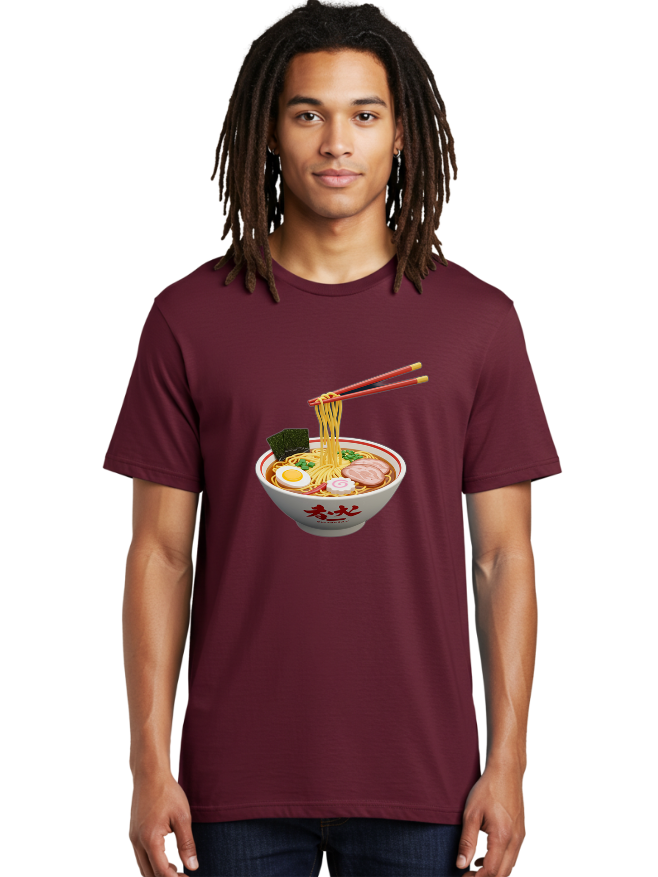 Ramen-Noodles-6 Men'S Graphic Tee, 100% Cotton, Comfortable Casual Summer Wear, Machine Washable, Steaming Bowl Of Ramen, Japanese Noodle Soup, Boiled Egg, Sliced Pork, Seaweed, Green Onions, Chopsticks, Asian Cuisine, Savory Broth, Bab314