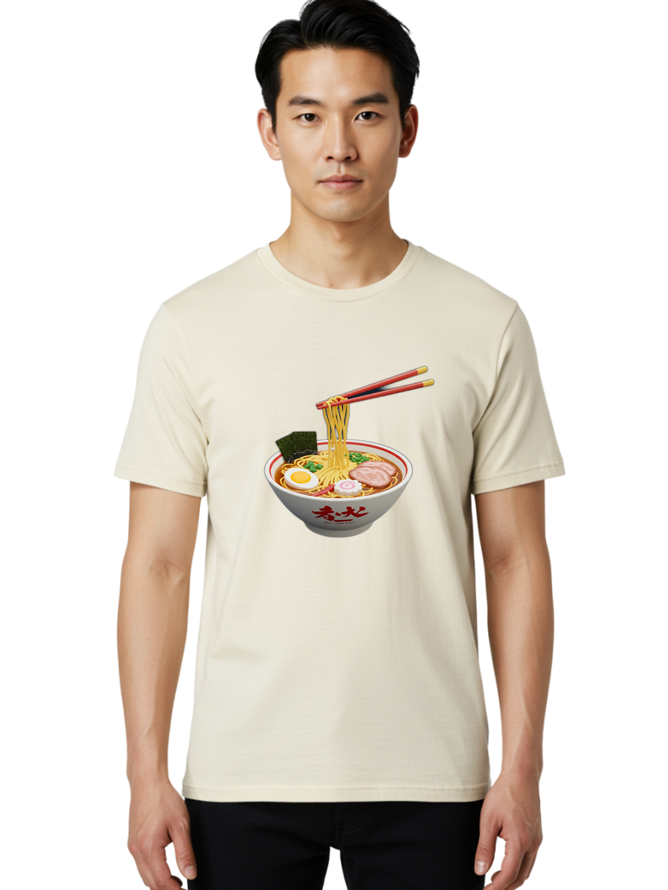 Ramen-Noodles-6 Men'S Graphic Tee, 100% Cotton, Comfortable Casual Summer Wear, Machine Washable, Steaming Bowl Of Ramen, Japanese Noodle Soup, Boiled Egg, Sliced Pork, Seaweed, Green Onions, Chopsticks, Asian Cuisine, Savory Broth, Bab314