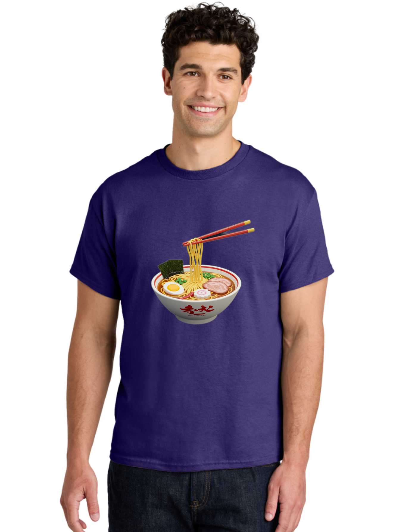 Ramen-Noodles-6 Men'S Graphic Tee, 100% Cotton, Comfortable Casual Summer Wear, Machine Washable, Steaming Bowl Of Ramen, Japanese Noodle Soup, Boiled Egg, Sliced Pork, Seaweed, Green Onions, Chopsticks, Asian Cuisine, Savory Broth, Bab314