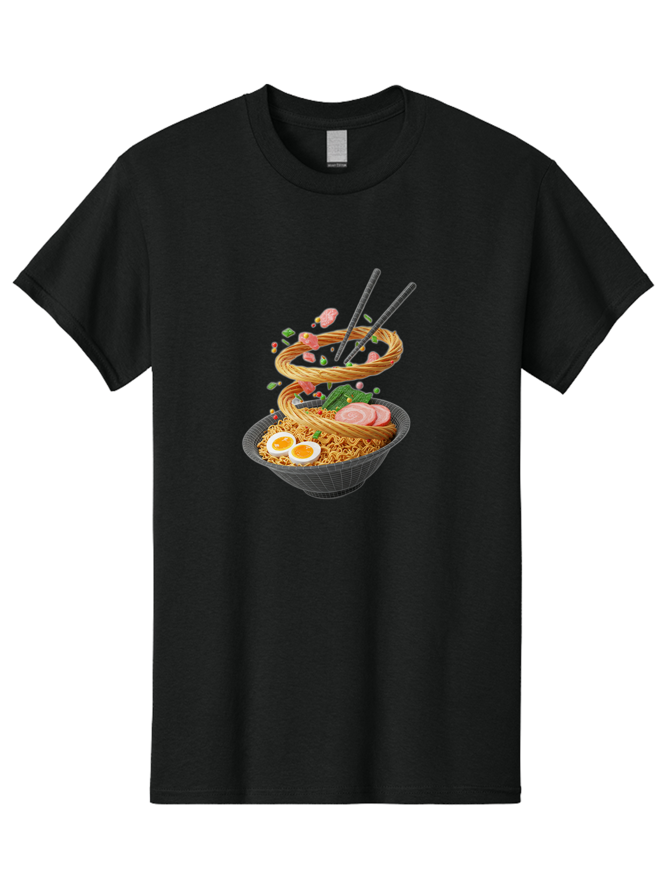 Ramen-Noodles Men'S Graphic Tee, 100% Cotton, Comfortable Casual Summer Wear, Machine Washable, Ramen Noodles, Delicious Bowl, Savory Dish, Asian Cuisine, Eggs, Sliced Pork, Green Onions, Chopsticks, Swirling Noodles, Foodie Art, Tasty Meal, Bab316