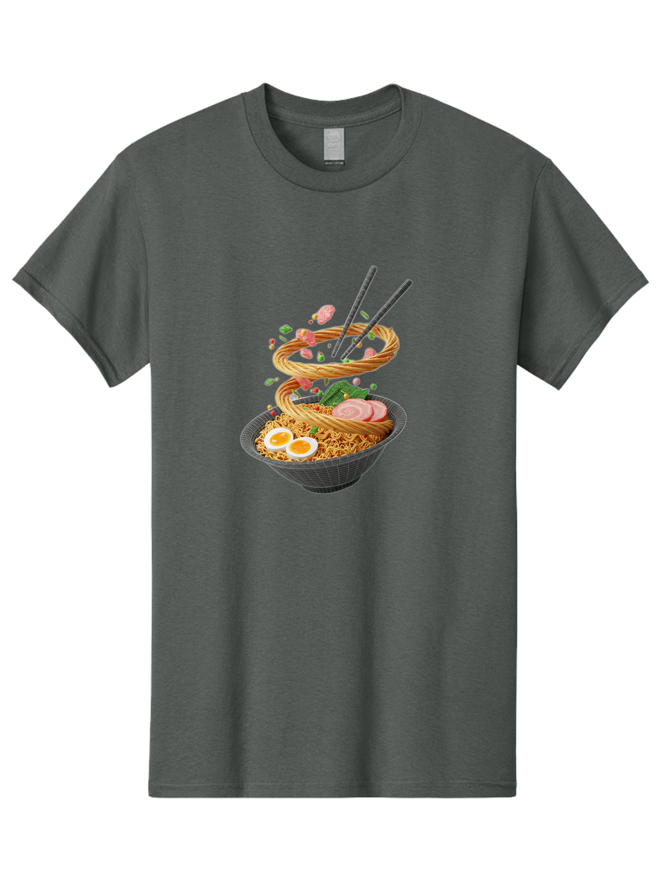 Ramen-Noodles Men'S Graphic Tee, 100% Cotton, Comfortable Casual Summer Wear, Machine Washable, Ramen Noodles, Delicious Bowl, Savory Dish, Asian Cuisine, Eggs, Sliced Pork, Green Onions, Chopsticks, Swirling Noodles, Foodie Art, Tasty Meal, Bab316