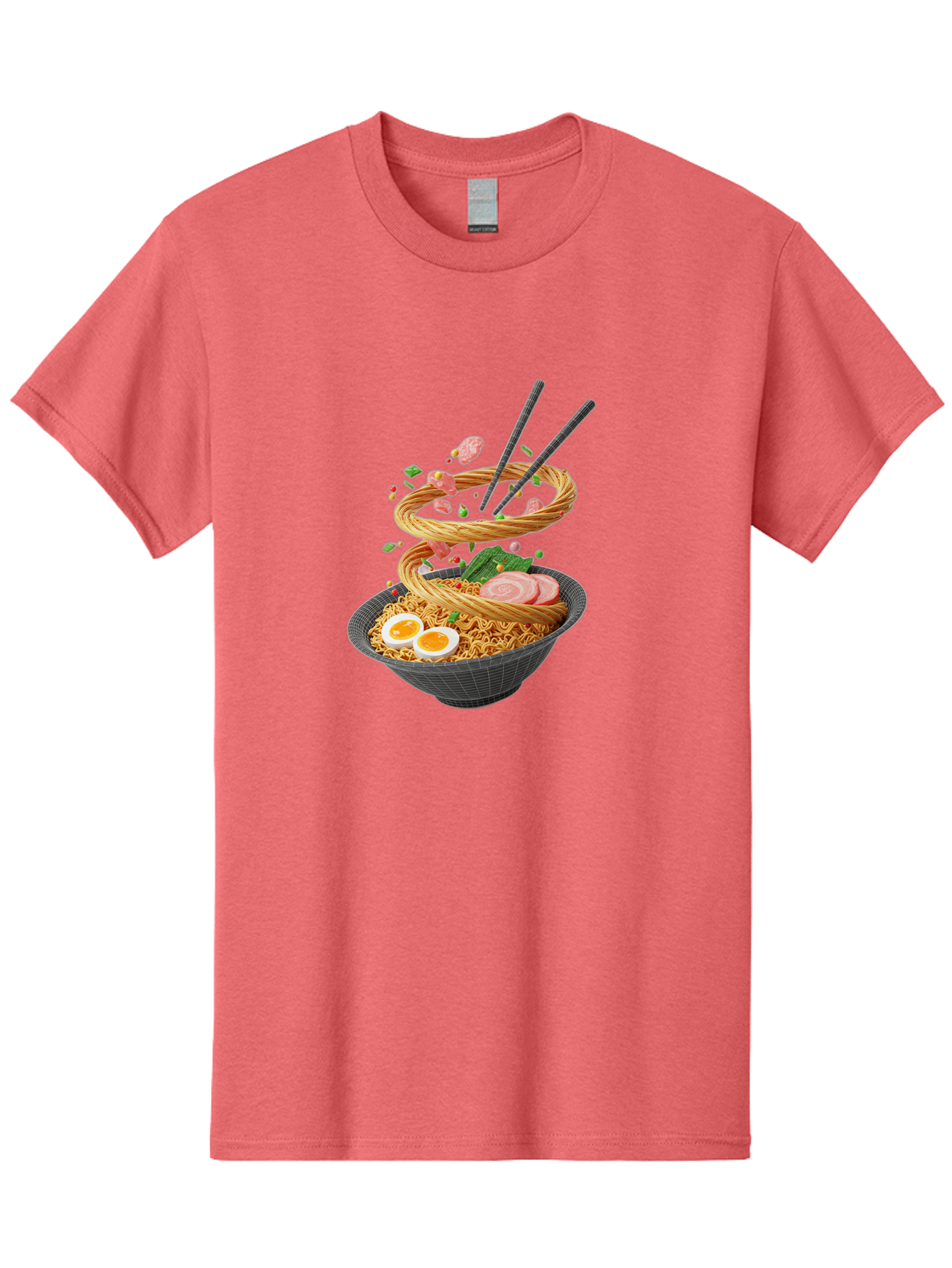 Ramen-Noodles Men'S Graphic Tee, 100% Cotton, Comfortable Casual Summer Wear, Machine Washable, Ramen Noodles, Delicious Bowl, Savory Dish, Asian Cuisine, Eggs, Sliced Pork, Green Onions, Chopsticks, Swirling Noodles, Foodie Art, Tasty Meal, Bab316