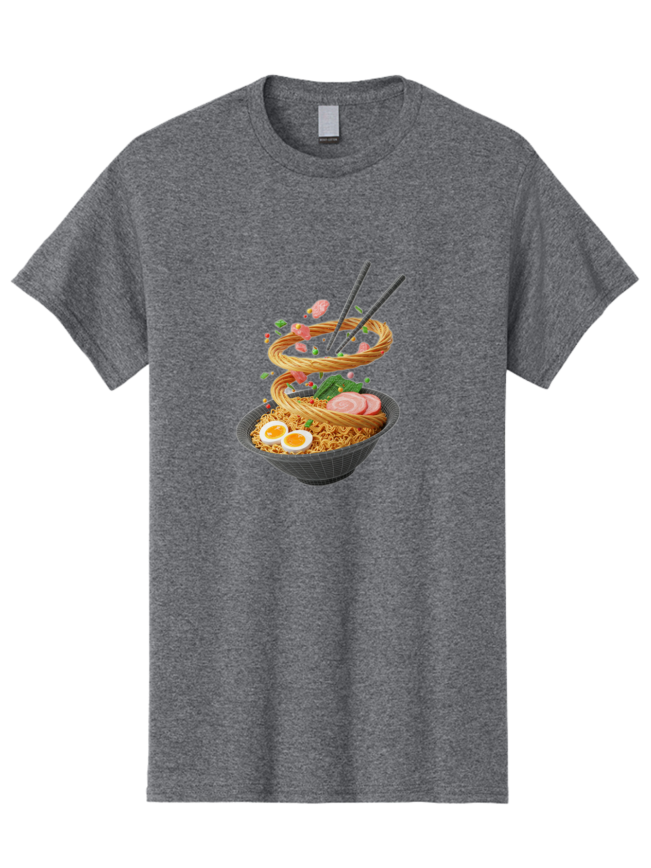 Ramen-Noodles Men'S Graphic Tee, 100% Cotton, Comfortable Casual Summer Wear, Machine Washable, Ramen Noodles, Delicious Bowl, Savory Dish, Asian Cuisine, Eggs, Sliced Pork, Green Onions, Chopsticks, Swirling Noodles, Foodie Art, Tasty Meal, Bab316