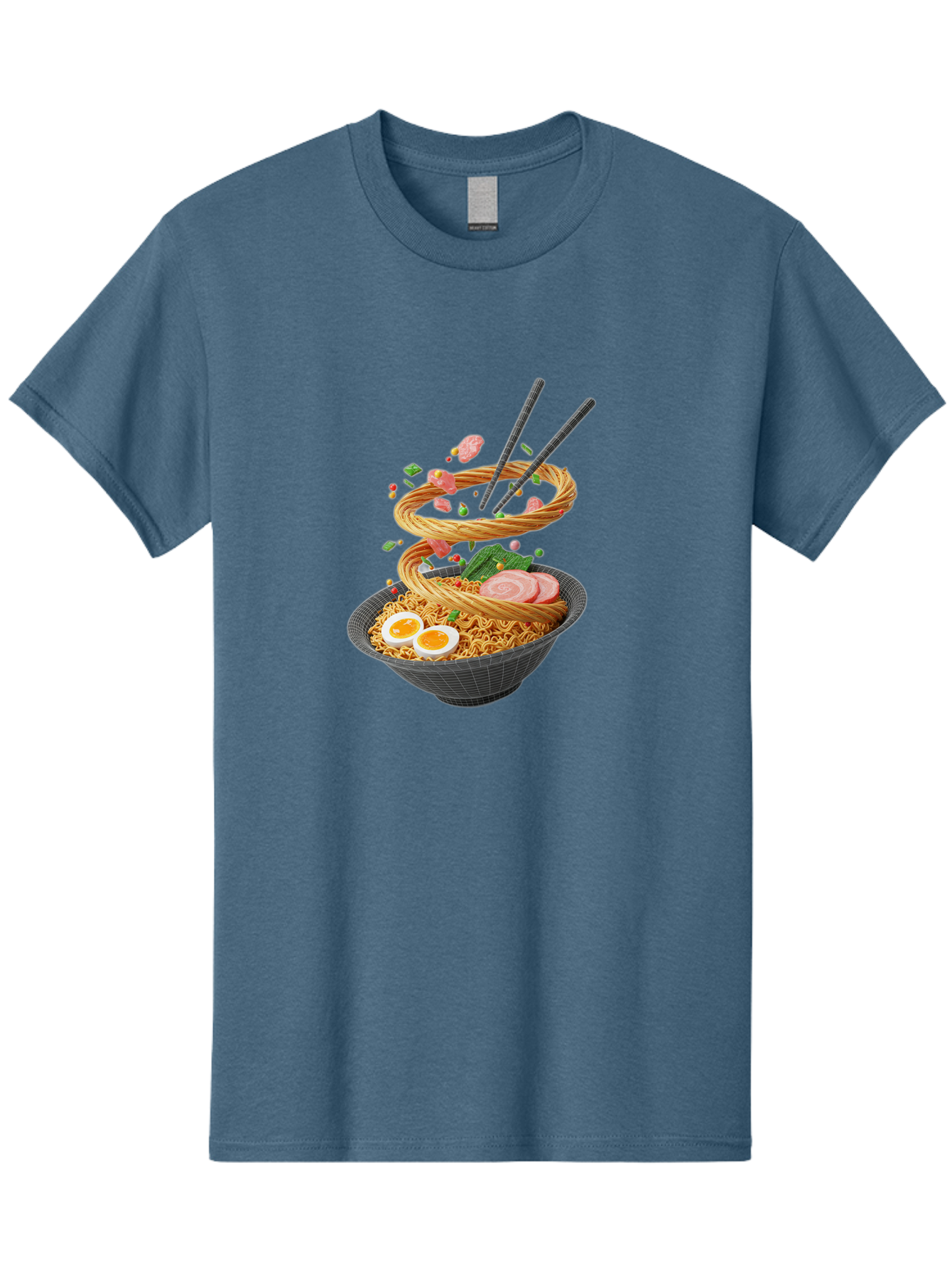 Ramen-Noodles Men'S Graphic Tee, 100% Cotton, Comfortable Casual Summer Wear, Machine Washable, Ramen Noodles, Delicious Bowl, Savory Dish, Asian Cuisine, Eggs, Sliced Pork, Green Onions, Chopsticks, Swirling Noodles, Foodie Art, Tasty Meal, Bab316