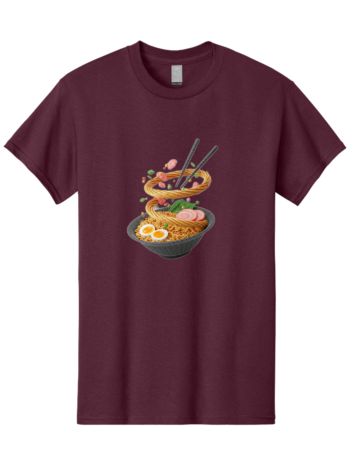 Ramen-Noodles Men'S Graphic Tee, 100% Cotton, Comfortable Casual Summer Wear, Machine Washable, Ramen Noodles, Delicious Bowl, Savory Dish, Asian Cuisine, Eggs, Sliced Pork, Green Onions, Chopsticks, Swirling Noodles, Foodie Art, Tasty Meal, Bab316