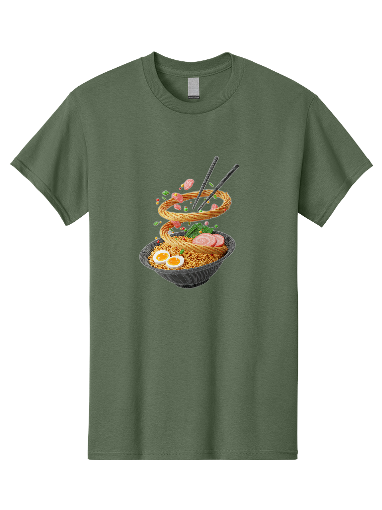 Ramen-Noodles Men'S Graphic Tee, 100% Cotton, Comfortable Casual Summer Wear, Machine Washable, Ramen Noodles, Delicious Bowl, Savory Dish, Asian Cuisine, Eggs, Sliced Pork, Green Onions, Chopsticks, Swirling Noodles, Foodie Art, Tasty Meal, Bab316