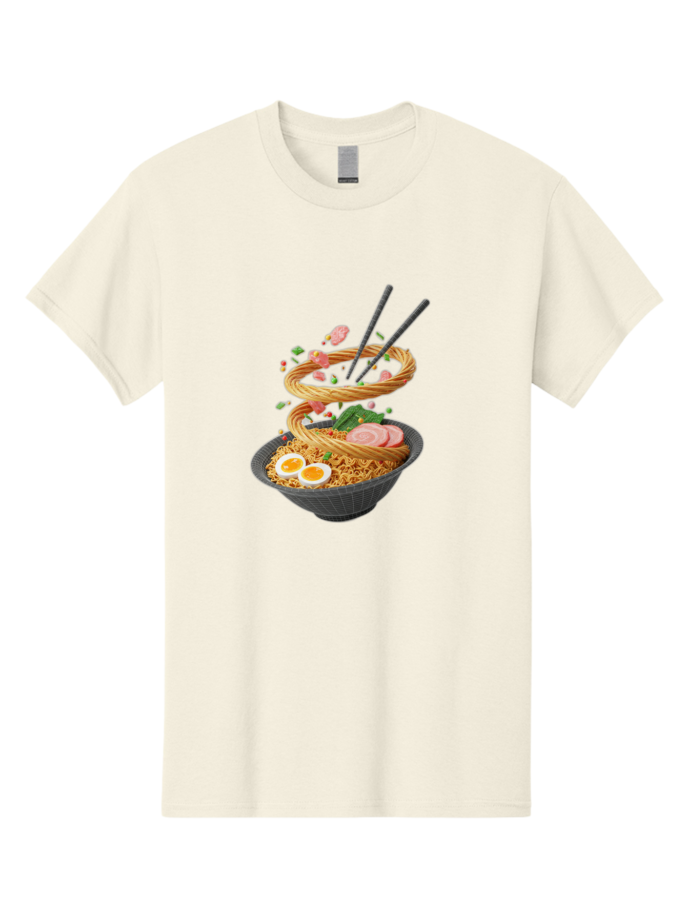 Ramen-Noodles Men'S Graphic Tee, 100% Cotton, Comfortable Casual Summer Wear, Machine Washable, Ramen Noodles, Delicious Bowl, Savory Dish, Asian Cuisine, Eggs, Sliced Pork, Green Onions, Chopsticks, Swirling Noodles, Foodie Art, Tasty Meal, Bab316