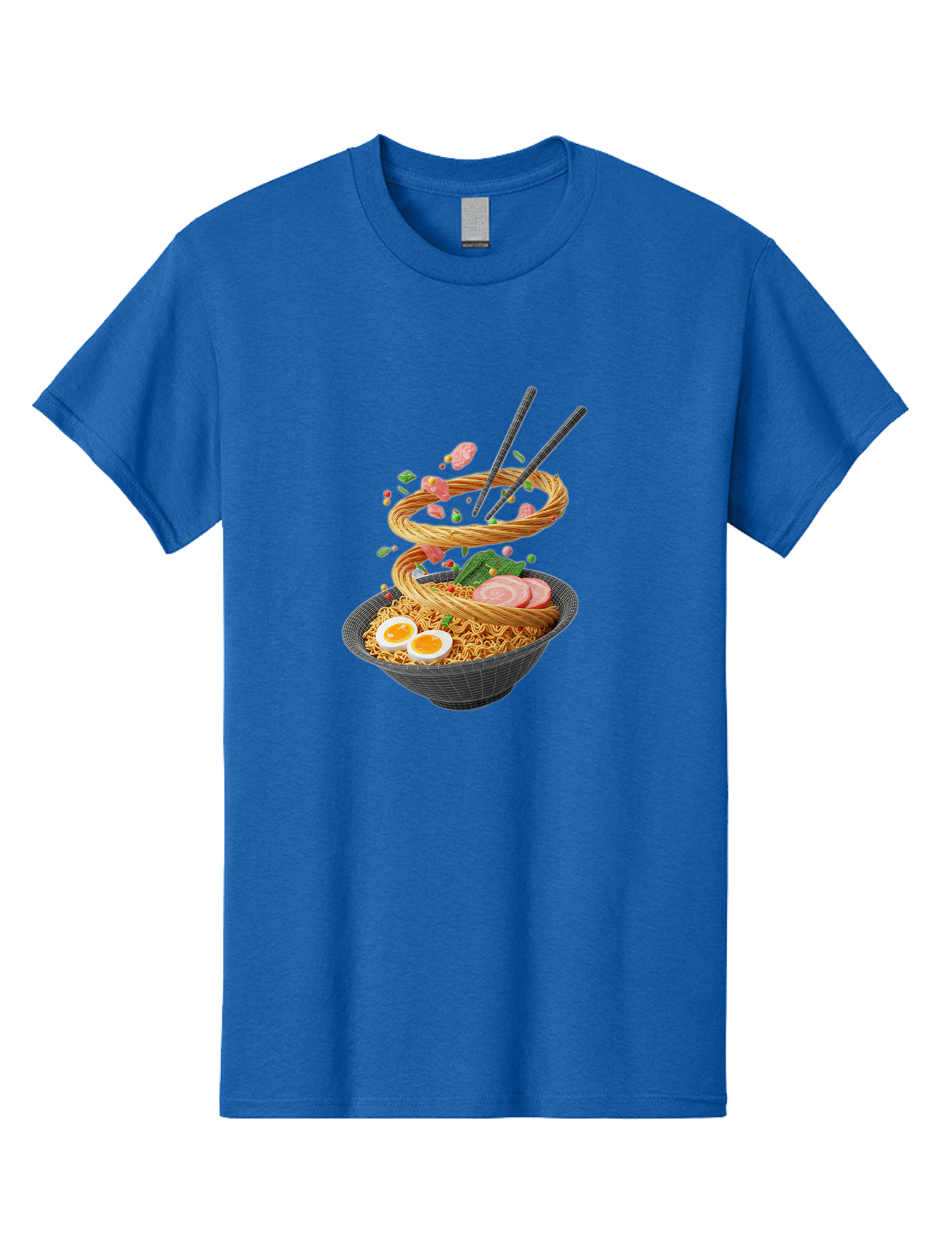 Ramen-Noodles Men'S Graphic Tee, 100% Cotton, Comfortable Casual Summer Wear, Machine Washable, Ramen Noodles, Delicious Bowl, Savory Dish, Asian Cuisine, Eggs, Sliced Pork, Green Onions, Chopsticks, Swirling Noodles, Foodie Art, Tasty Meal, Bab316