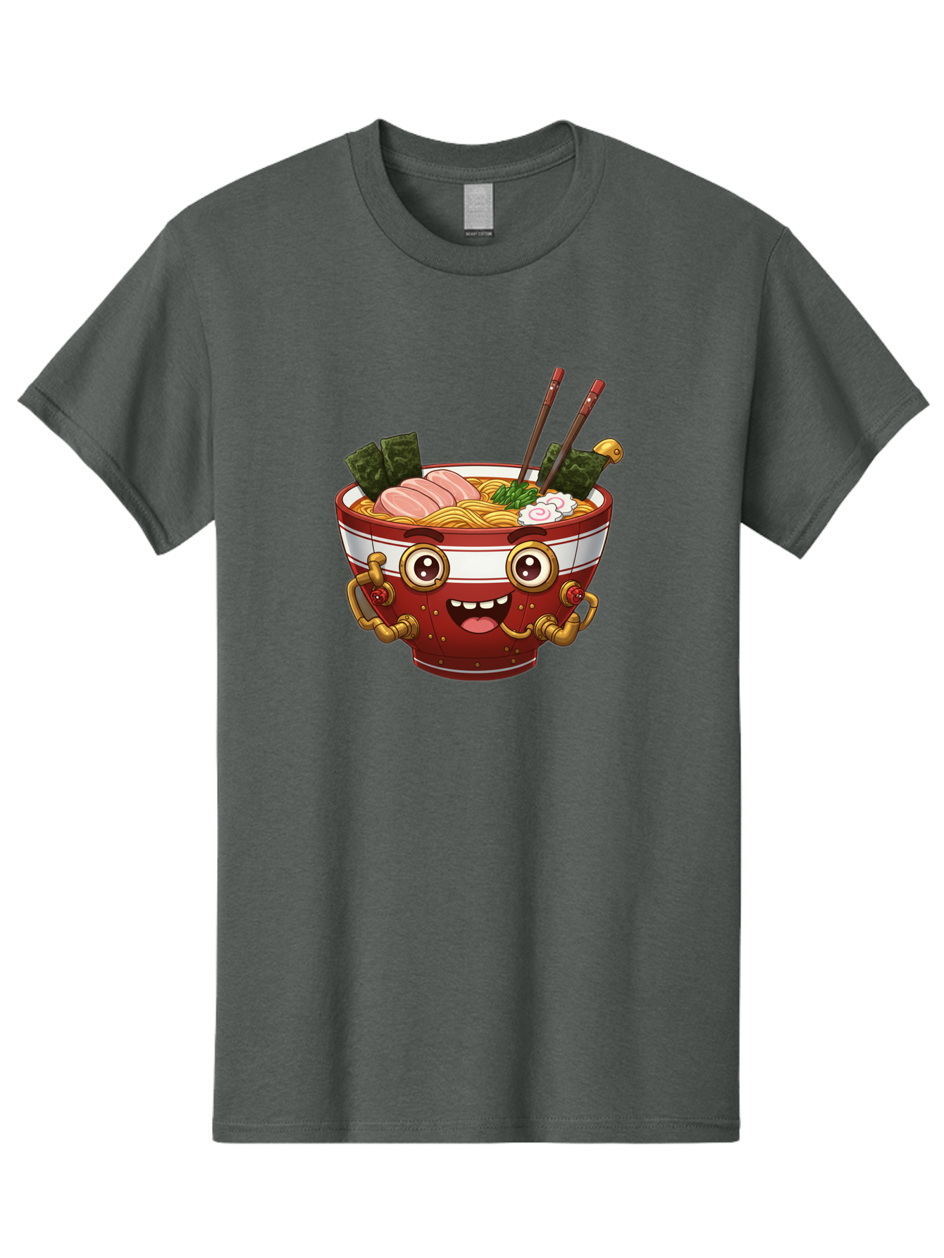 Ramen-Robot-1 Men'S Graphic Tee, 100% Cotton, Comfortable Casual Summer Wear, Machine Washable, Steaming Hot Ramen, Japanese Noodle Soup, Cartoon Ramen Bowl, Robotic Ramen, Delicious Food, Anime Style, Asian Cuisine, Tasty Noodles, Bab317