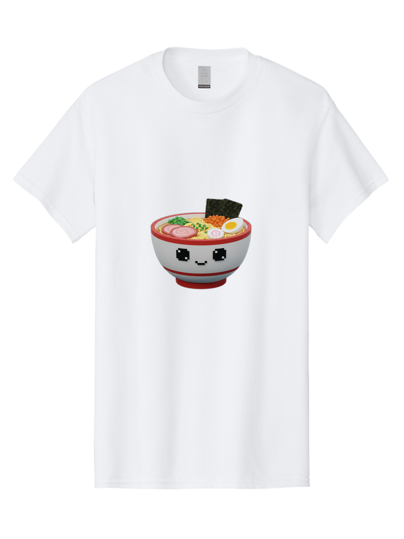 Ramen Men'S Graphic Tee, 100% Cotton, Comfortable Casual Summer Wear, Machine Washable, Cartoon Ramen Bowl, Pixel Art Style, Delicious Noodle Soup, Tasty Ingredients, Boiled Egg, Seaweed, Kawaii Food, Adorable Character, Anime Inspired, Bab321