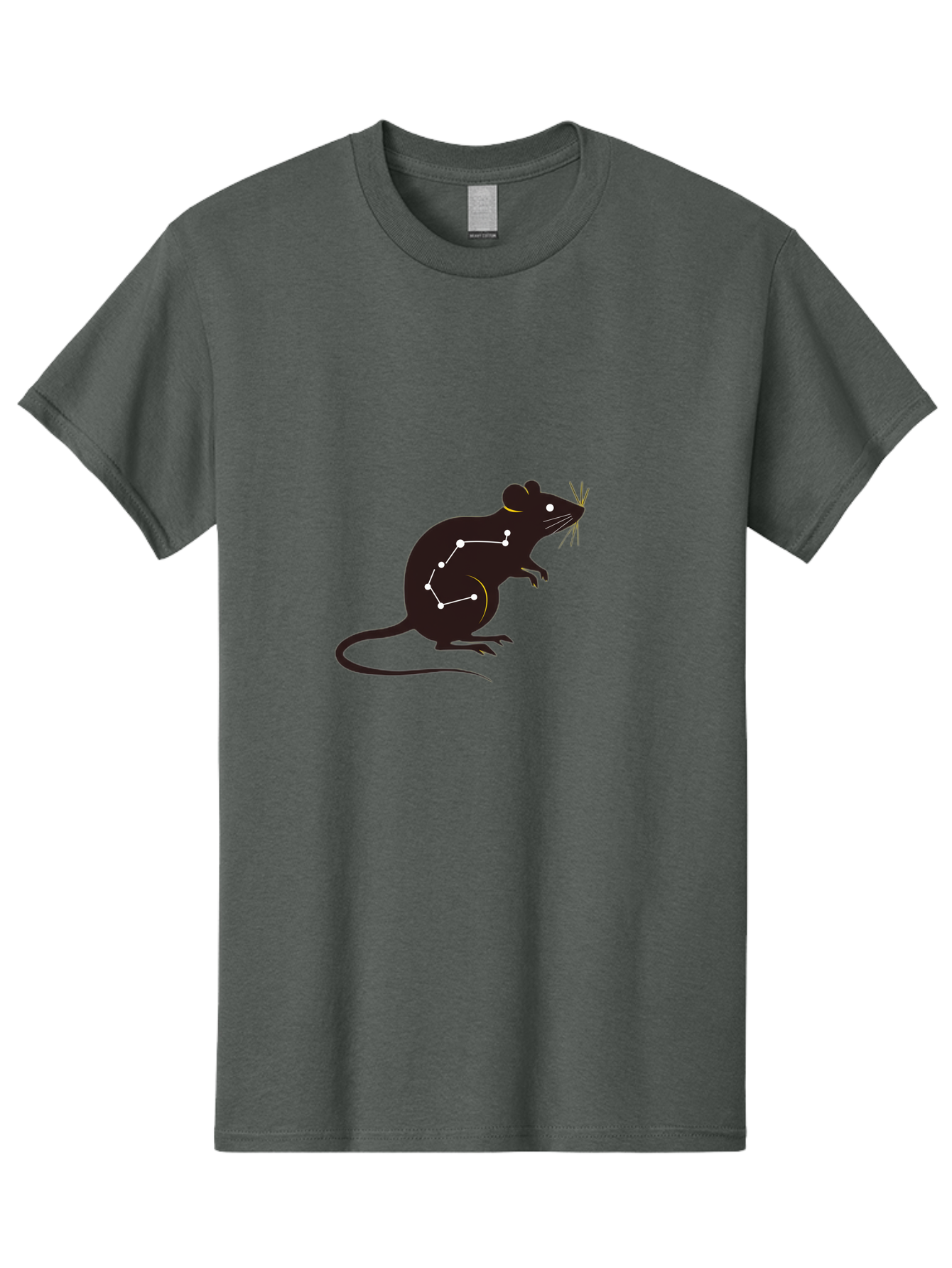 Rat-Constellation Men'S Graphic Tee, 100% Cotton, Comfortable Casual Summer Wear, Machine Washable, Rat Silhouette, Constellation Pattern, Zodiac Symbol, Black Rat, White Stars, Mystical Animal, Astrology, Horoscope Sign Bab322