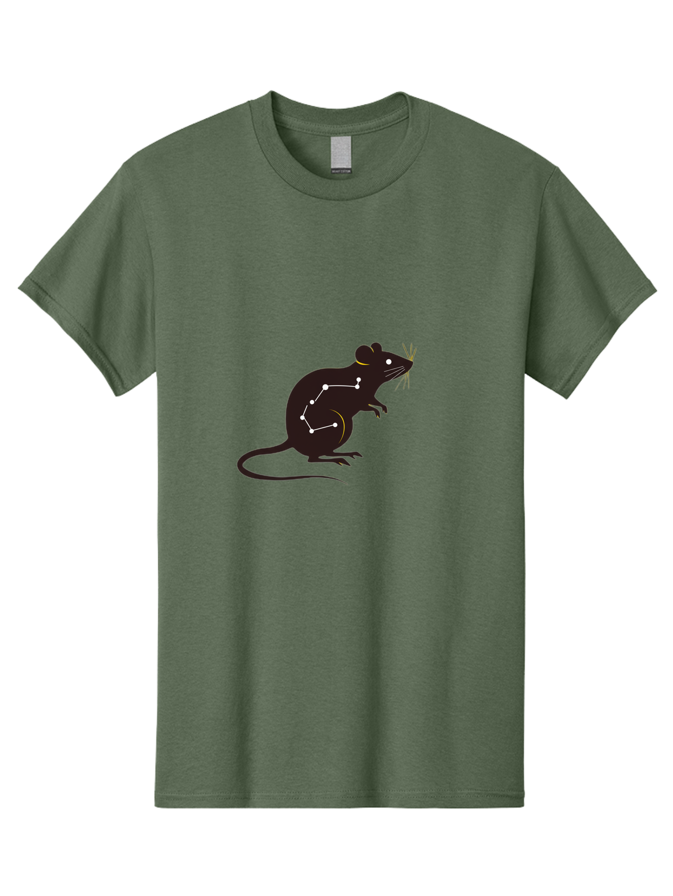 Rat-Constellation Men'S Graphic Tee, 100% Cotton, Comfortable Casual Summer Wear, Machine Washable, Rat Silhouette, Constellation Pattern, Zodiac Symbol, Black Rat, White Stars, Mystical Animal, Astrology, Horoscope Sign Bab322