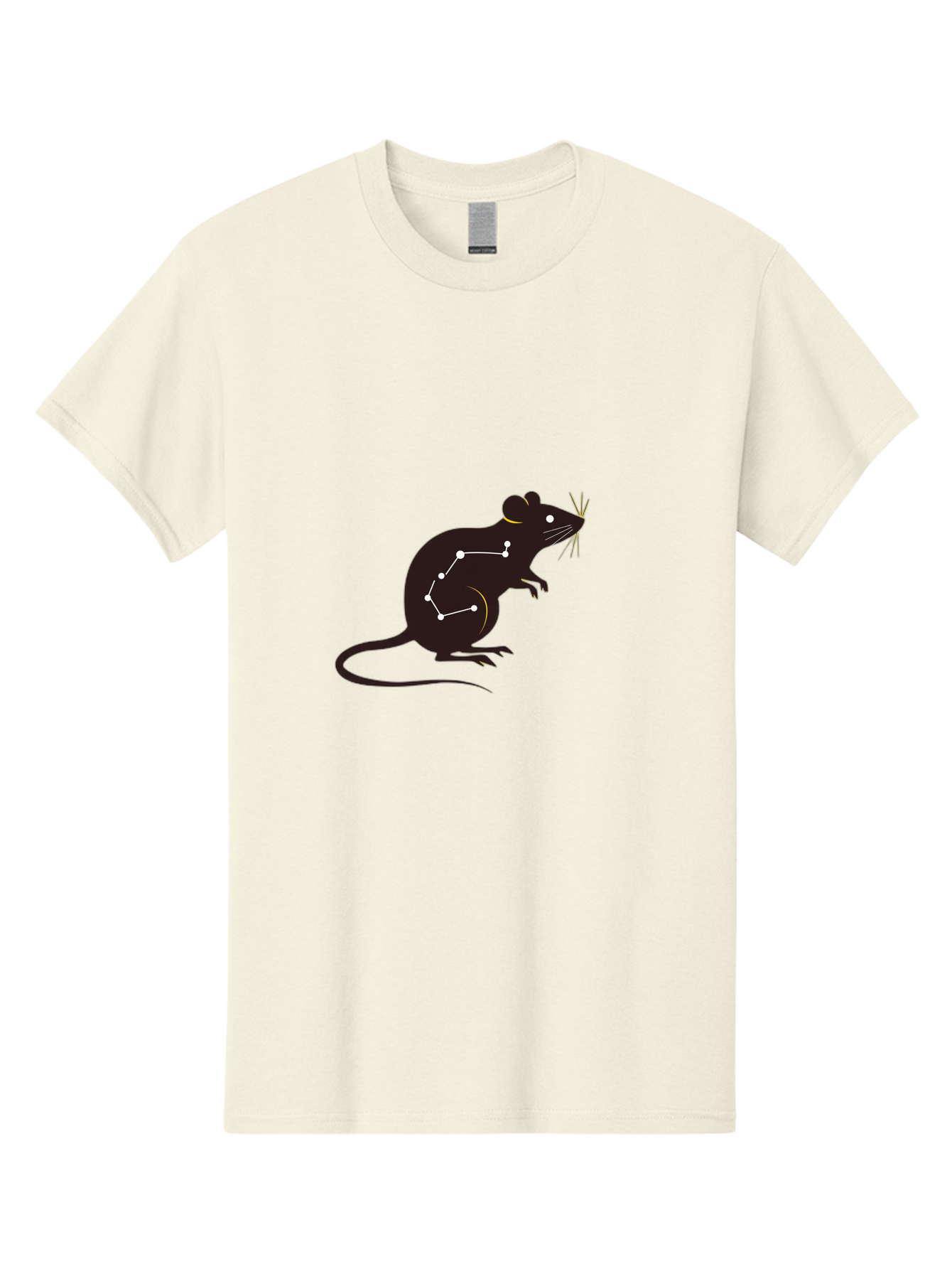 Rat-Constellation Men'S Graphic Tee, 100% Cotton, Comfortable Casual Summer Wear, Machine Washable, Rat Silhouette, Constellation Pattern, Zodiac Symbol, Black Rat, White Stars, Mystical Animal, Astrology, Horoscope Sign Bab322