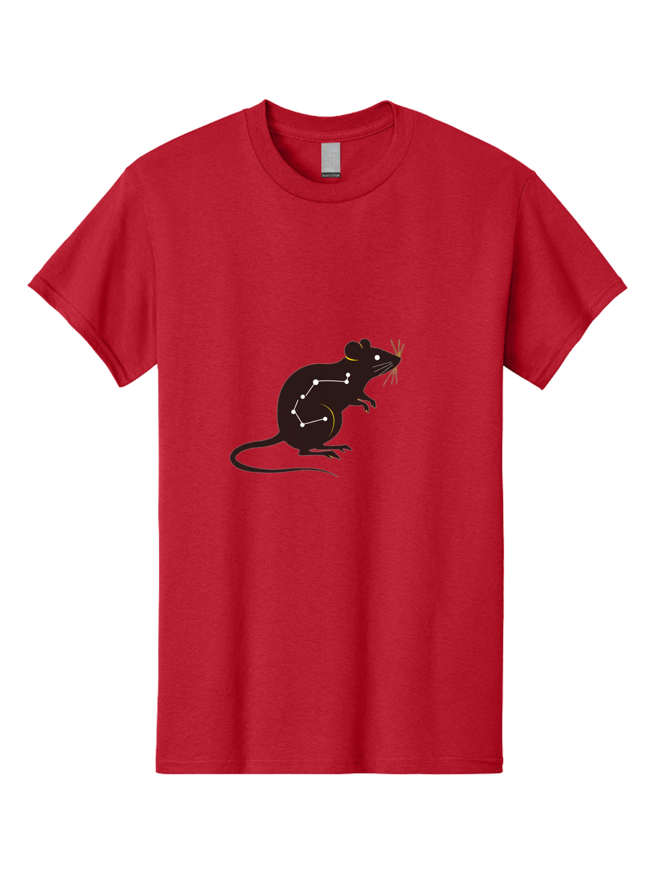 Rat-Constellation Men'S Graphic Tee, 100% Cotton, Comfortable Casual Summer Wear, Machine Washable, Rat Silhouette, Constellation Pattern, Zodiac Symbol, Black Rat, White Stars, Mystical Animal, Astrology, Horoscope Sign Bab322