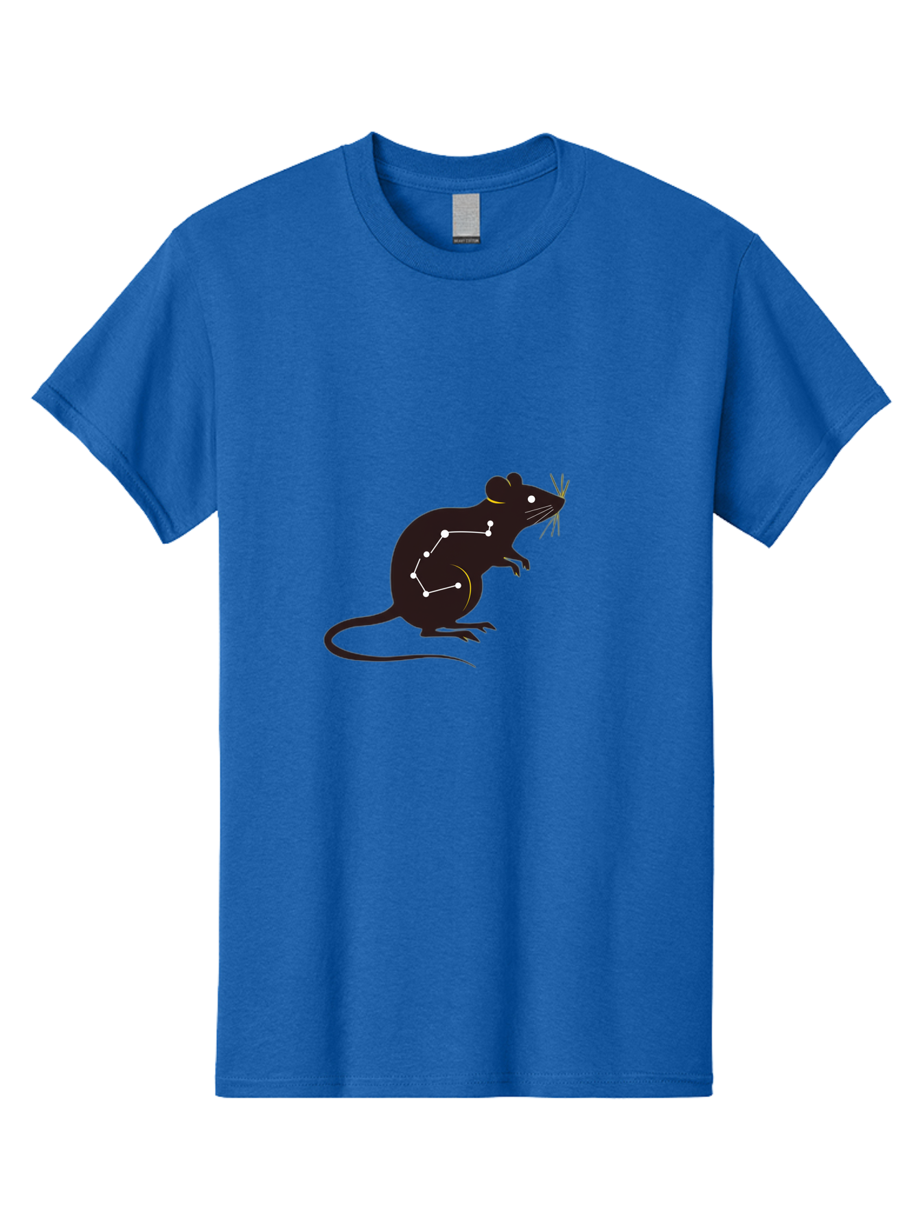 Rat-Constellation Men'S Graphic Tee, 100% Cotton, Comfortable Casual Summer Wear, Machine Washable, Rat Silhouette, Constellation Pattern, Zodiac Symbol, Black Rat, White Stars, Mystical Animal, Astrology, Horoscope Sign Bab322