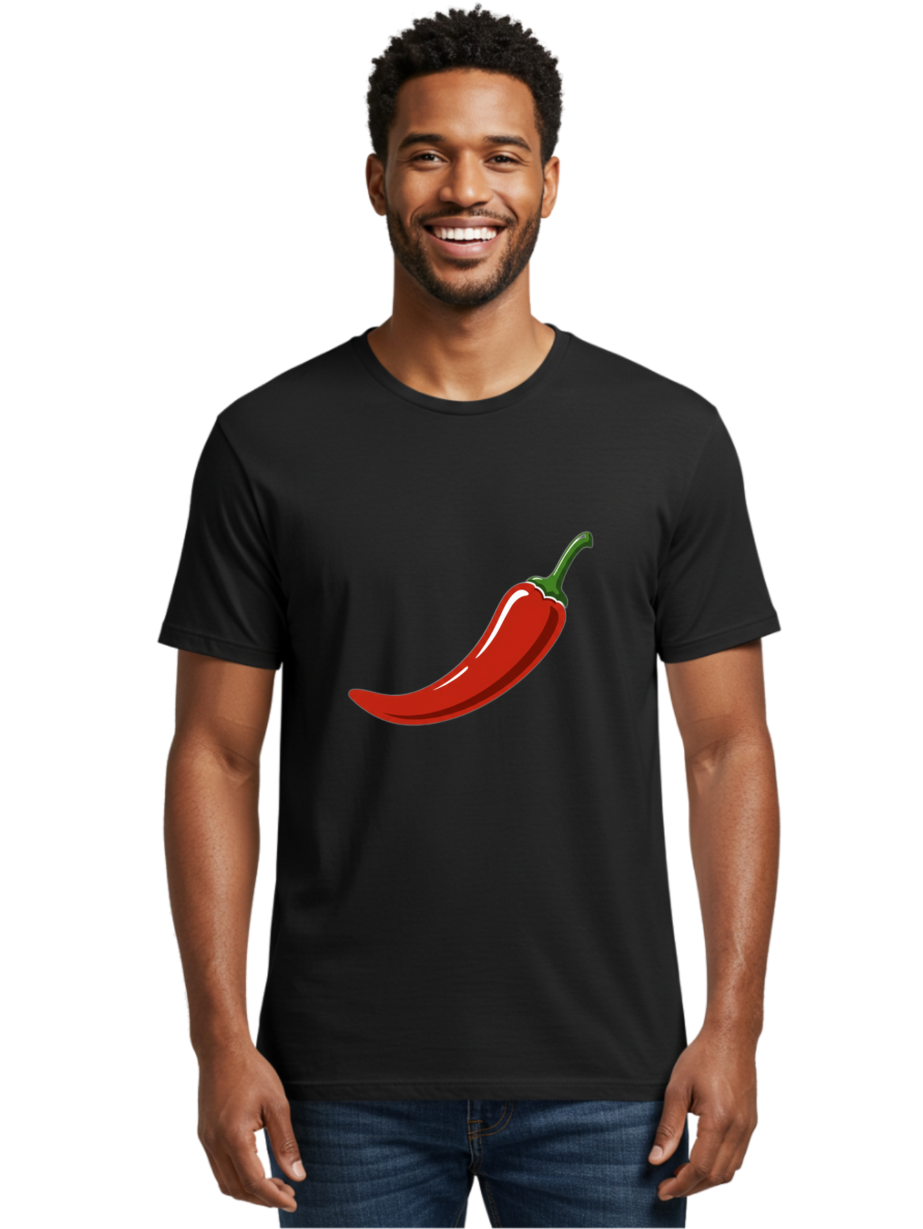 Red-Chili-Pepper Men'S Graphic Tee, 100% Cotton, Comfortable Casual Summer Wear, Machine Washable, Red Chili Pepper, Spicy Ingredient, Hot Pepper, Glossy Texture, Vibrant Red Color, Culinary Spice, Chili Pepper Icon Bab324