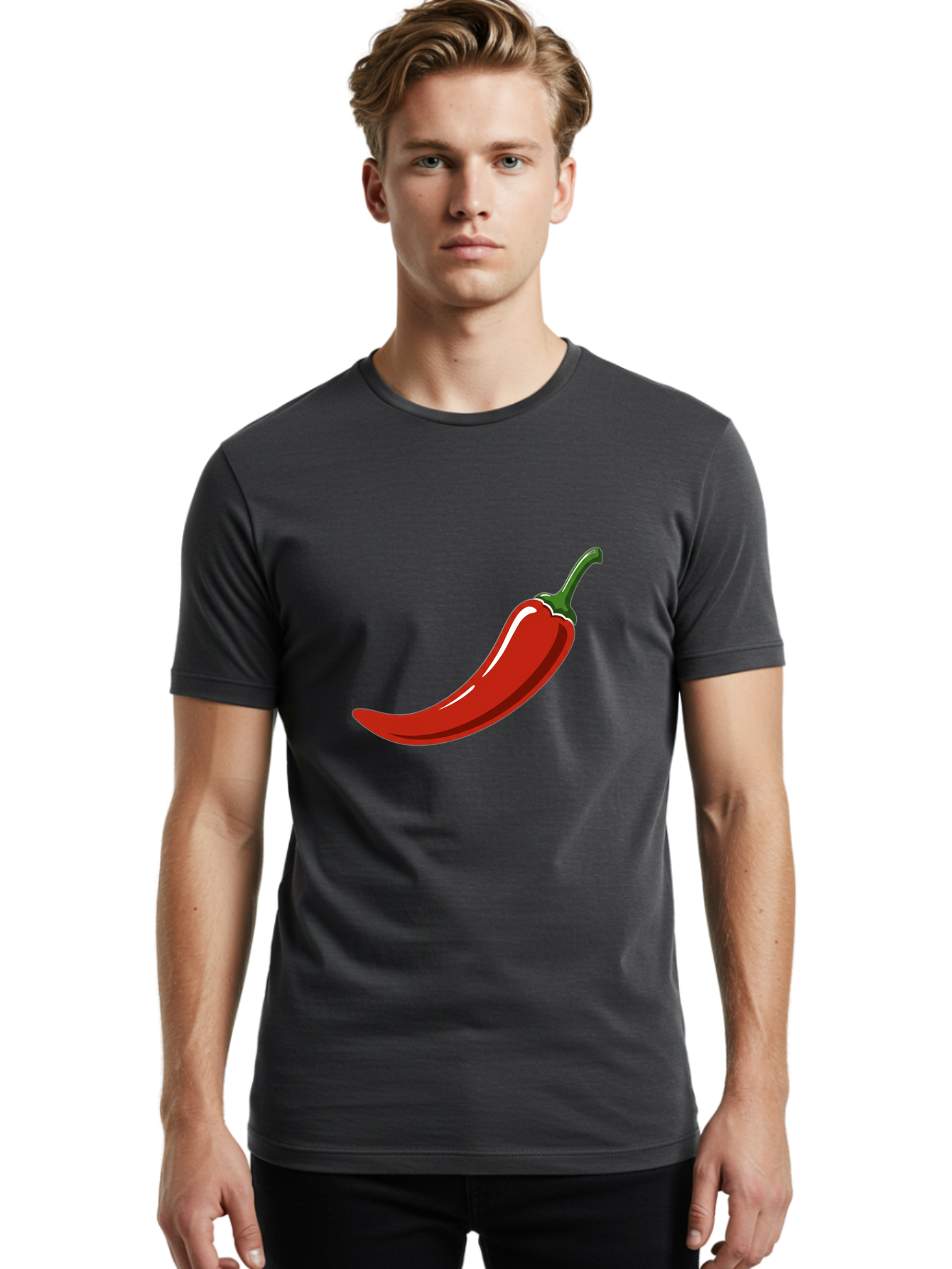 Red-Chili-Pepper Men'S Graphic Tee, 100% Cotton, Comfortable Casual Summer Wear, Machine Washable, Red Chili Pepper, Spicy Ingredient, Hot Pepper, Glossy Texture, Vibrant Red Color, Culinary Spice, Chili Pepper Icon Bab324