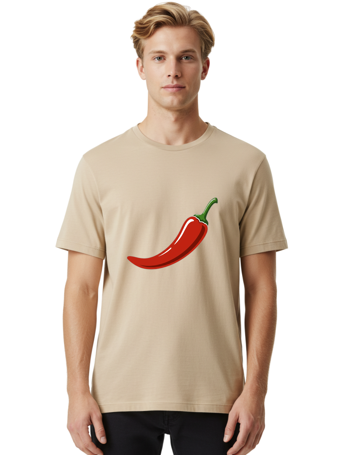 Red-Chili-Pepper Men'S Graphic Tee, 100% Cotton, Comfortable Casual Summer Wear, Machine Washable, Red Chili Pepper, Spicy Ingredient, Hot Pepper, Glossy Texture, Vibrant Red Color, Culinary Spice, Chili Pepper Icon Bab324
