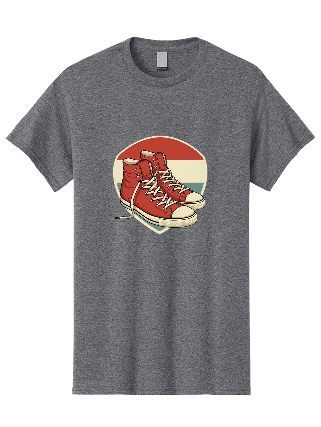 Red-Converse-Shoes Men'S Graphic Tee, 100% Cotton, Comfortable Casual Summer Wear, Machine Washable, Red High Top Sneakers, White Laces, Converse Shoes, Retro Sneakers, Vintage Footwear, Casual Wear, Comfortable Shoes, Red Canvas Sneakers, Bab325