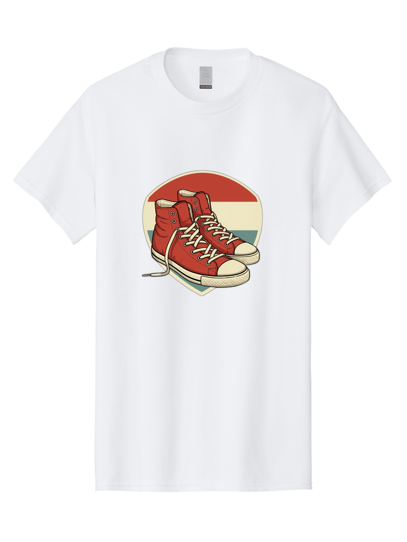 Red-Converse-Shoes Men'S Graphic Tee, 100% Cotton, Comfortable Casual Summer Wear, Machine Washable, Red High Top Sneakers, White Laces, Converse Shoes, Retro Sneakers, Vintage Footwear, Casual Wear, Comfortable Shoes, Red Canvas Sneakers, Bab325