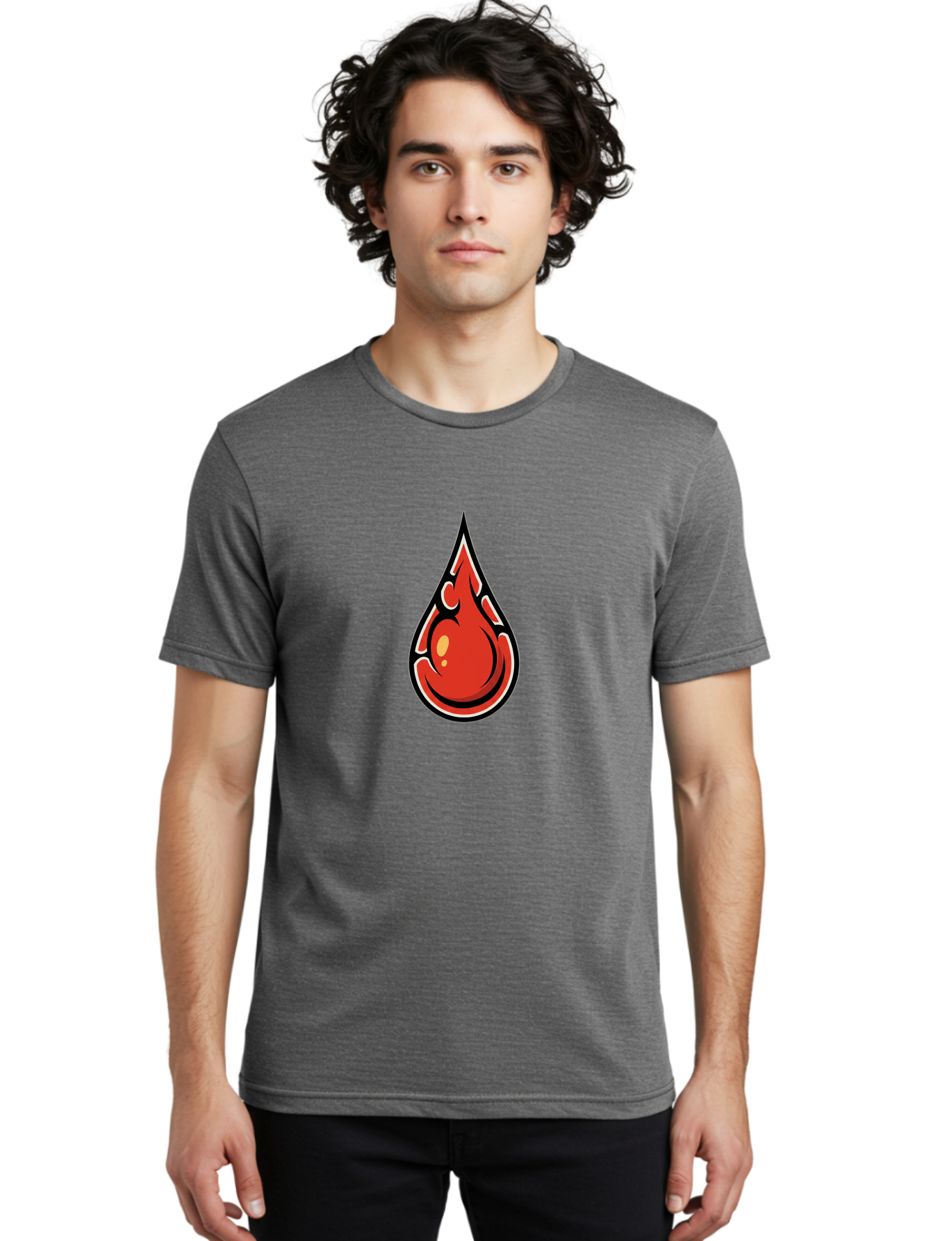 Red-Drop Men'S Graphic Tee, 100% Cotton, Comfortable Casual Summer Wear, Machine Washable, Flame Design, Teardrop Shape, Bold Graphics, Abstract Art, Vibrant Red, Dynamic Illustration, Stylized Flame, Modern Graphic Design, Fiery Element, Bab326