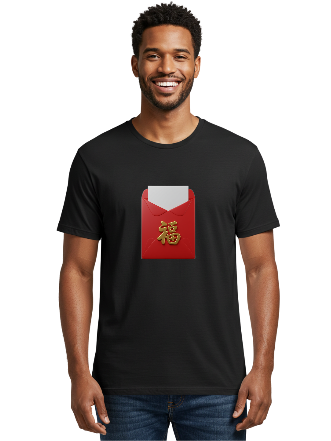 Red-Envelope-With-Fu-Character Men'S Graphic Tee, 100% Cotton, Comfortable Casual Summer Wear, Machine Washable, Red Envelope With Gold Chinese Character, Chinese New Year Gift, Lucky Money, Prosperity Symbol, Cultural Tradition, Bab327